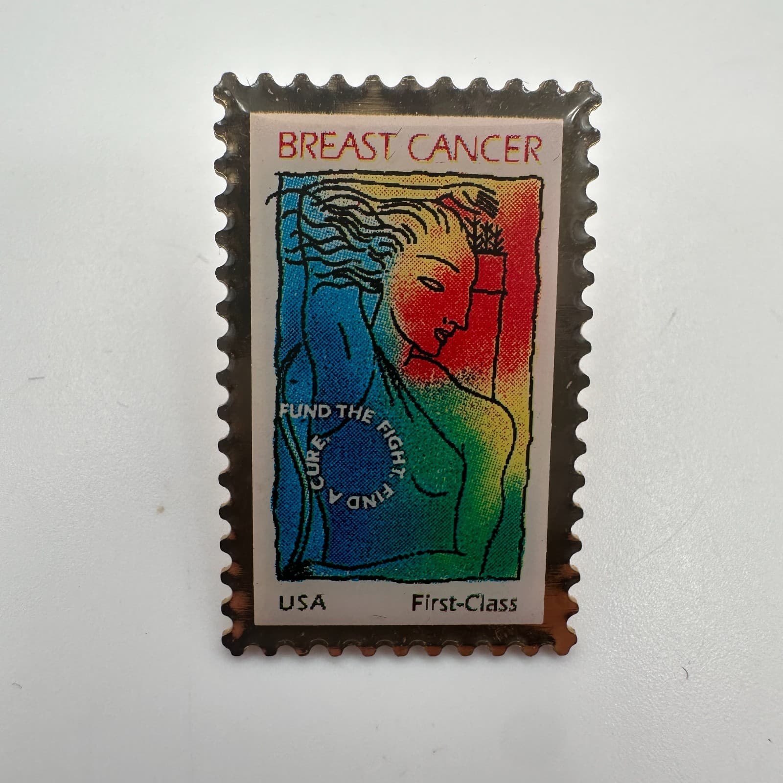 Vintage 90s Winco International Breast Cancer Awareness USPS Stamp Brooch Pin