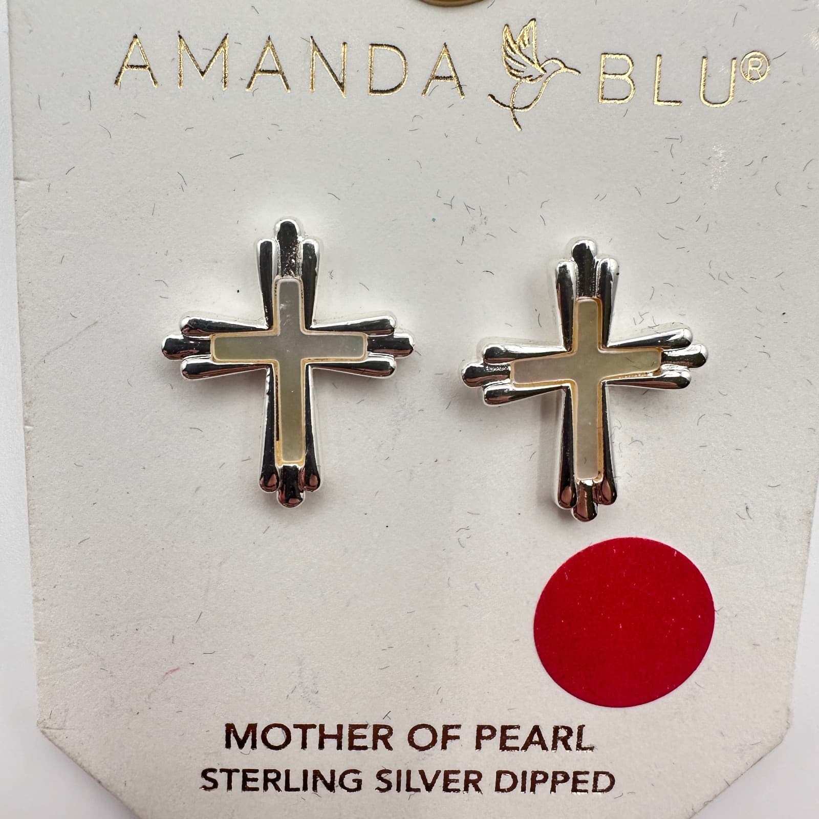 Vintage 90s Amanda Blu Silver Tone Cross Earrings Mother of Pearl Religious