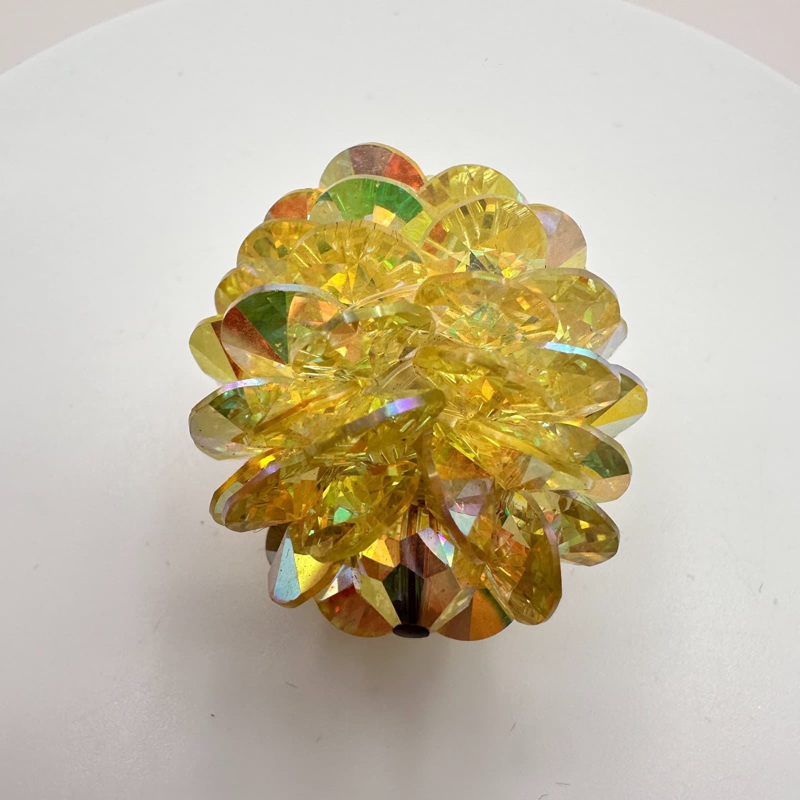 Vintage 80s Gold Tone Yellow Glass Beaded Pendent Women's Classic Jewelry