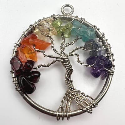 Vintage 90s Silver Tone Tree of Life Pendant Beaded Women's Classic Jewelry