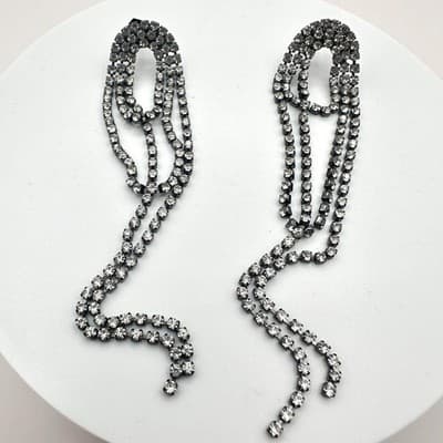 Vintage 90s Clear Glass Silver Tone Dangle Drop Earrings Boho Statement Jewelry
