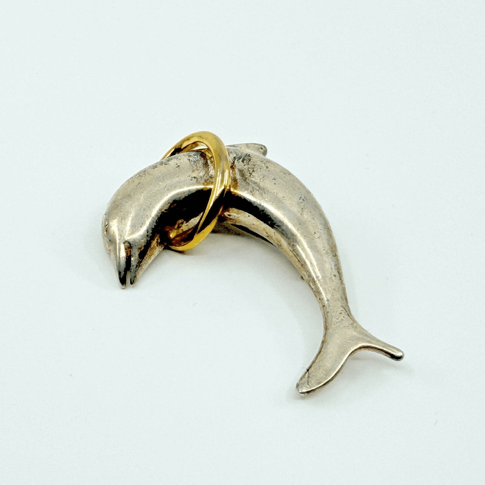 Vintage Silver Gold Tone Dolphin Brooch Pin Ocean Sea Life Animal Statement Boho