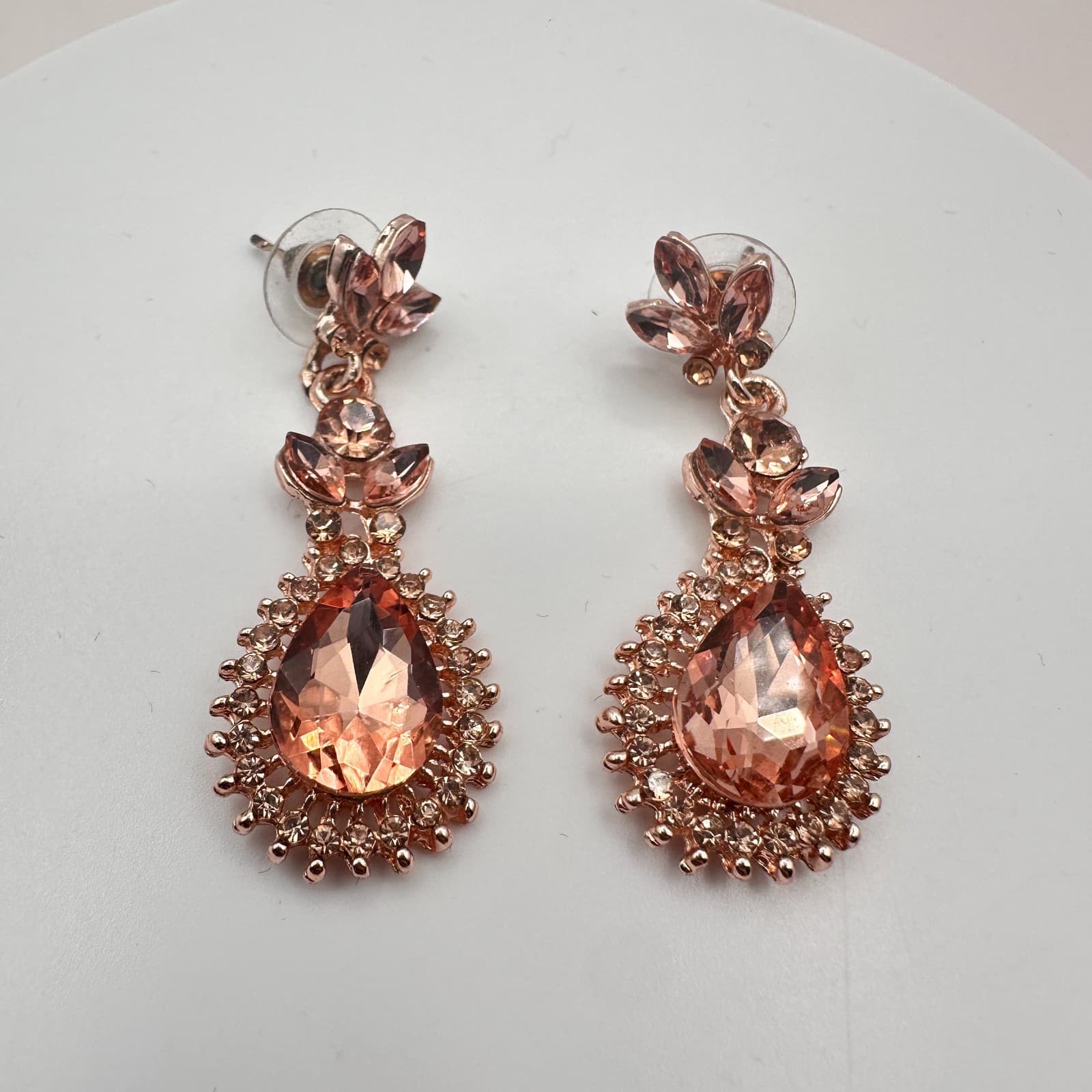 Vintage 80s Blush Rose Chandelier Earrings Bridal Style Drop Classic Jewelry
