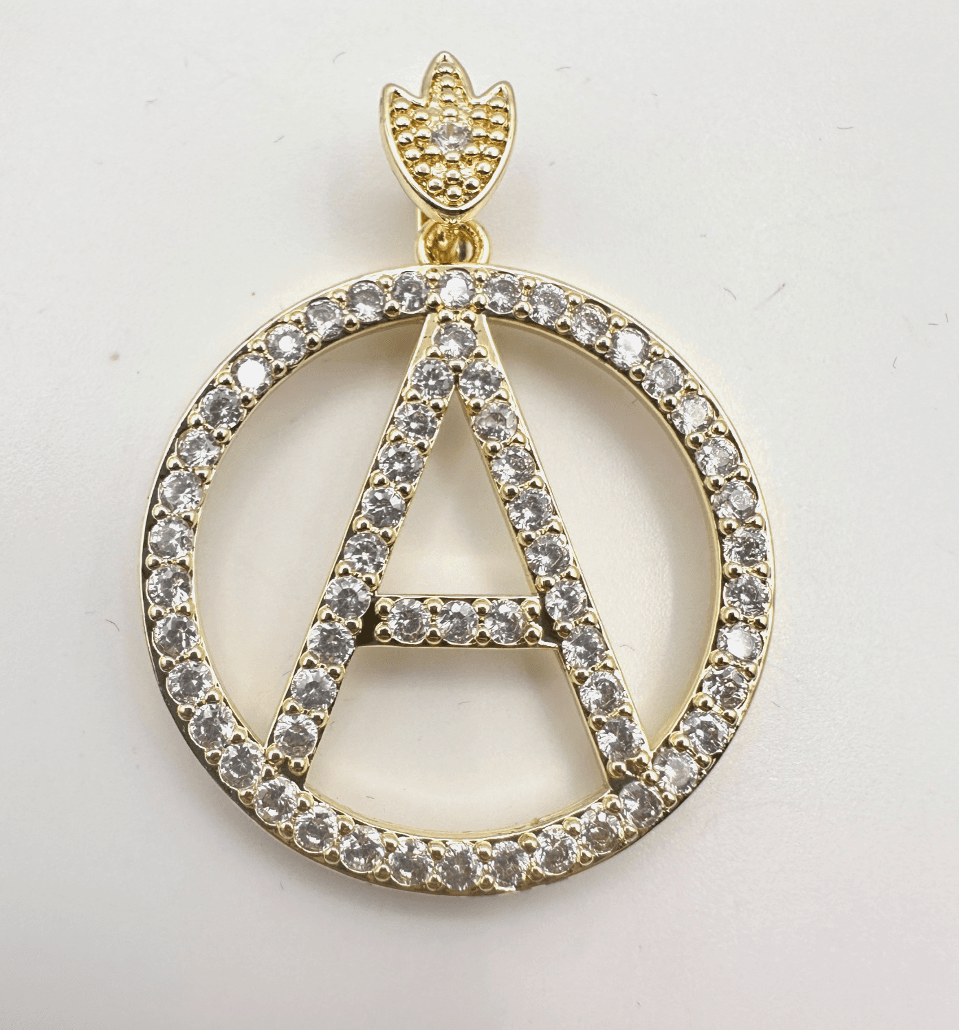 Vintage Y2K Gold Tone Clear Rhinestones Initial A Circle Pendant Women's Jewelry