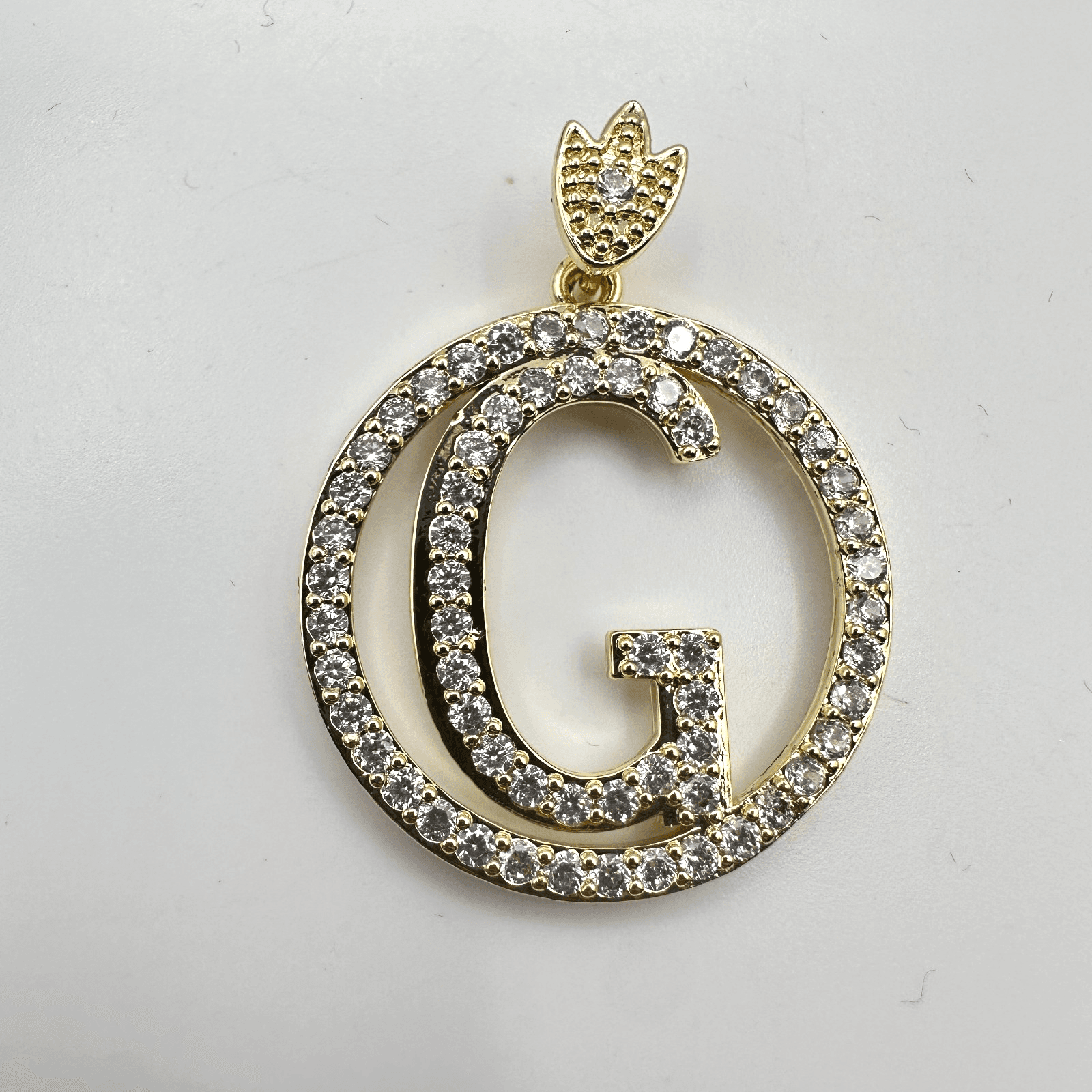 Vintage Y2K Gold Tone Clear Rhinestones Initial G Circle Pendant Women's Jewelry