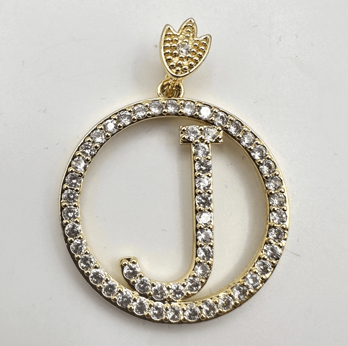 Vintage Y2K Gold Tone Clear Rhinestones Letter J Circle Pendant Charm Jewelry