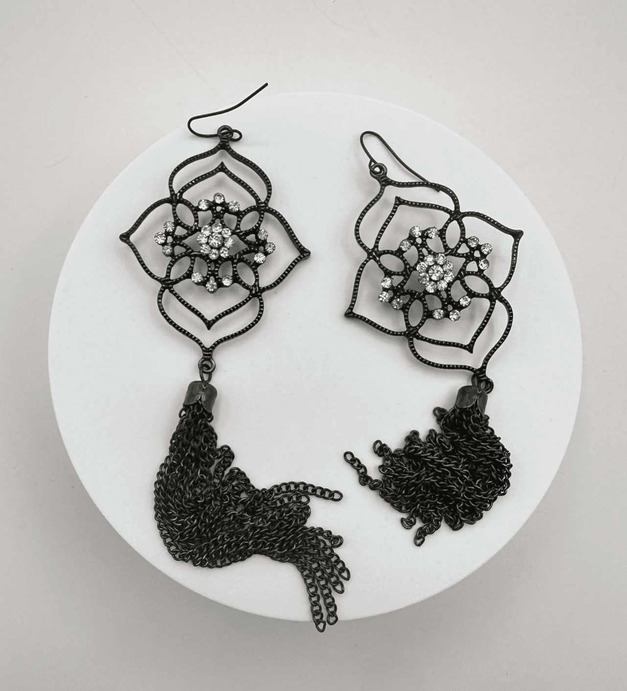 Vintage 80s Filigree Flower Earrings Dangle Tassel Statement Classic Jewelry