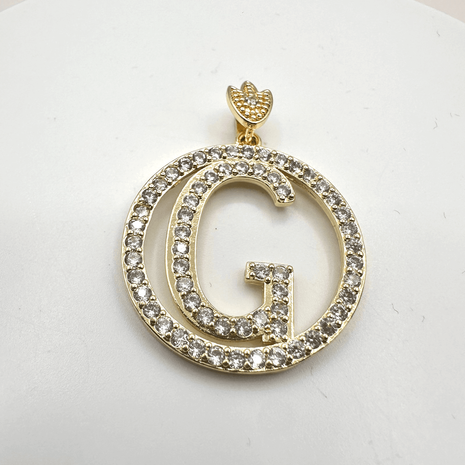 Vintage Y2K Gold Tone Clear Rhinestones Initial G Circle Pendant Women's Jewelry