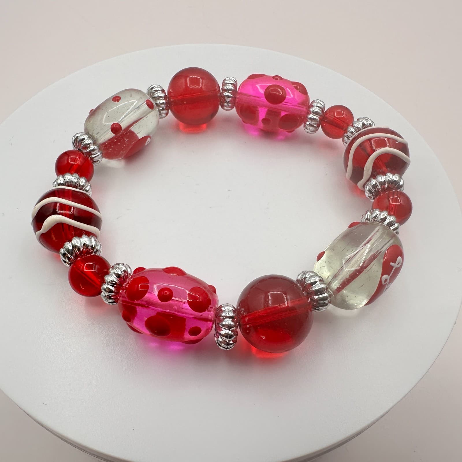 Vintage Y2K Silver Tone Beaded Polka Dot Bracelet Women's Classic Jewelry