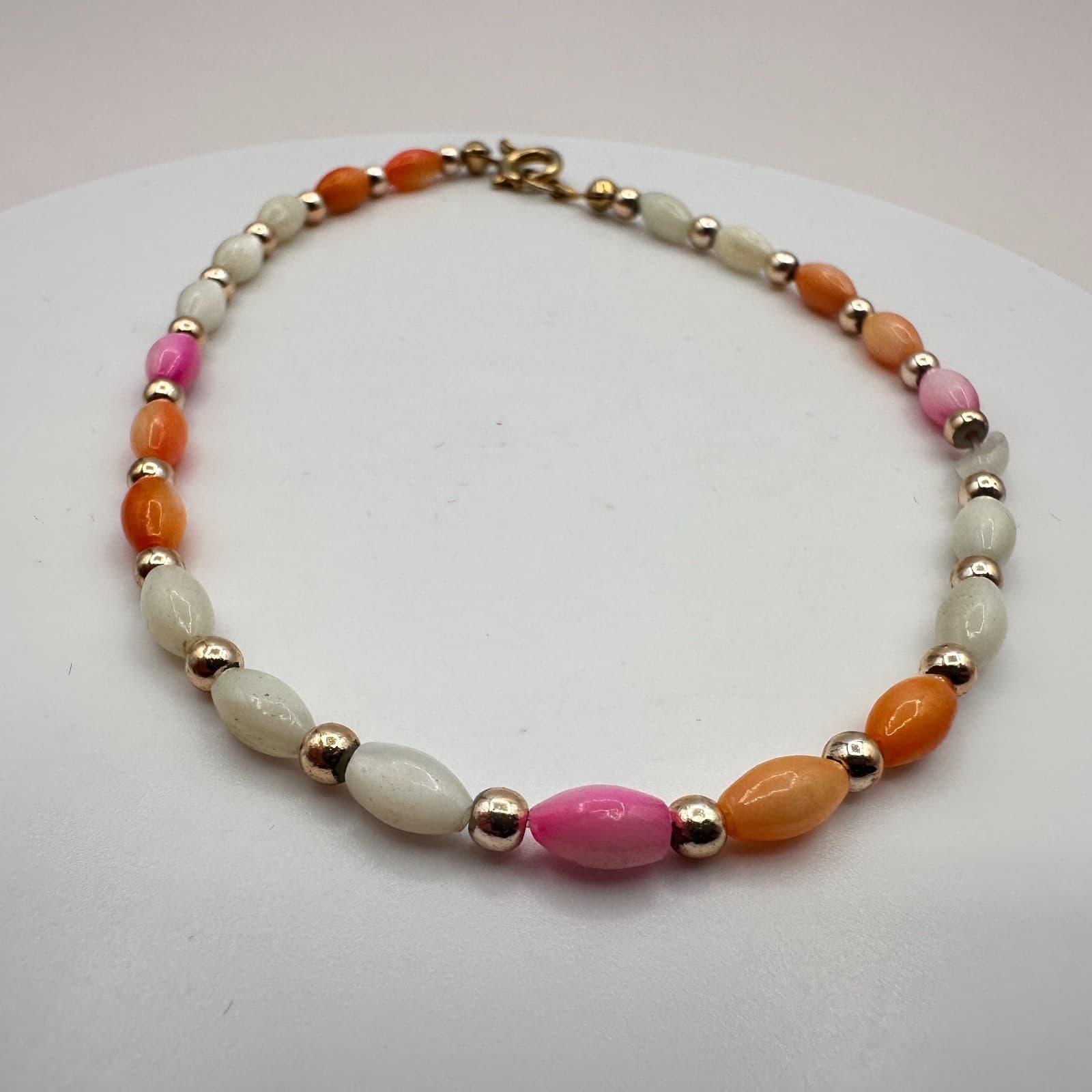 Vintage 90s Color-Full Pastel Glass Beaded Bracelet Gold Tone Classic Jewelry