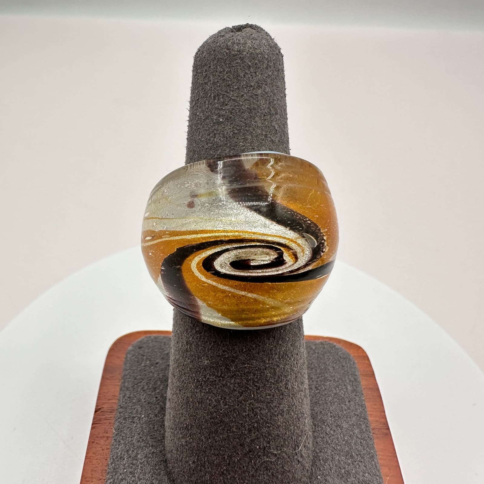Vintage Y2K Polycrome Abstract Swirl Glass Statement Ring Size 7 Jewelry