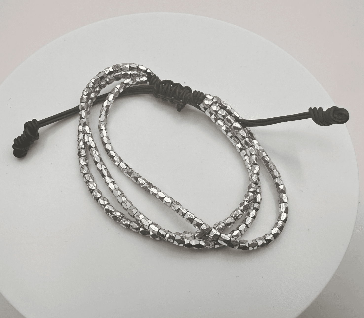 Vintage Y2K Silver Tone Multi Strand Black Cord Beaded Bracelet Women's Jewelry