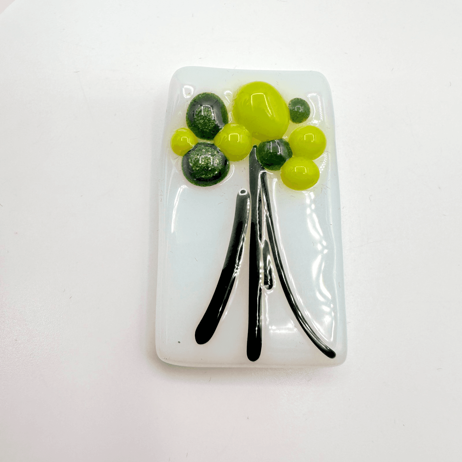 Vintage Y2K White Fused Glass Green Bubbles Tree Rectangle Home Decoration