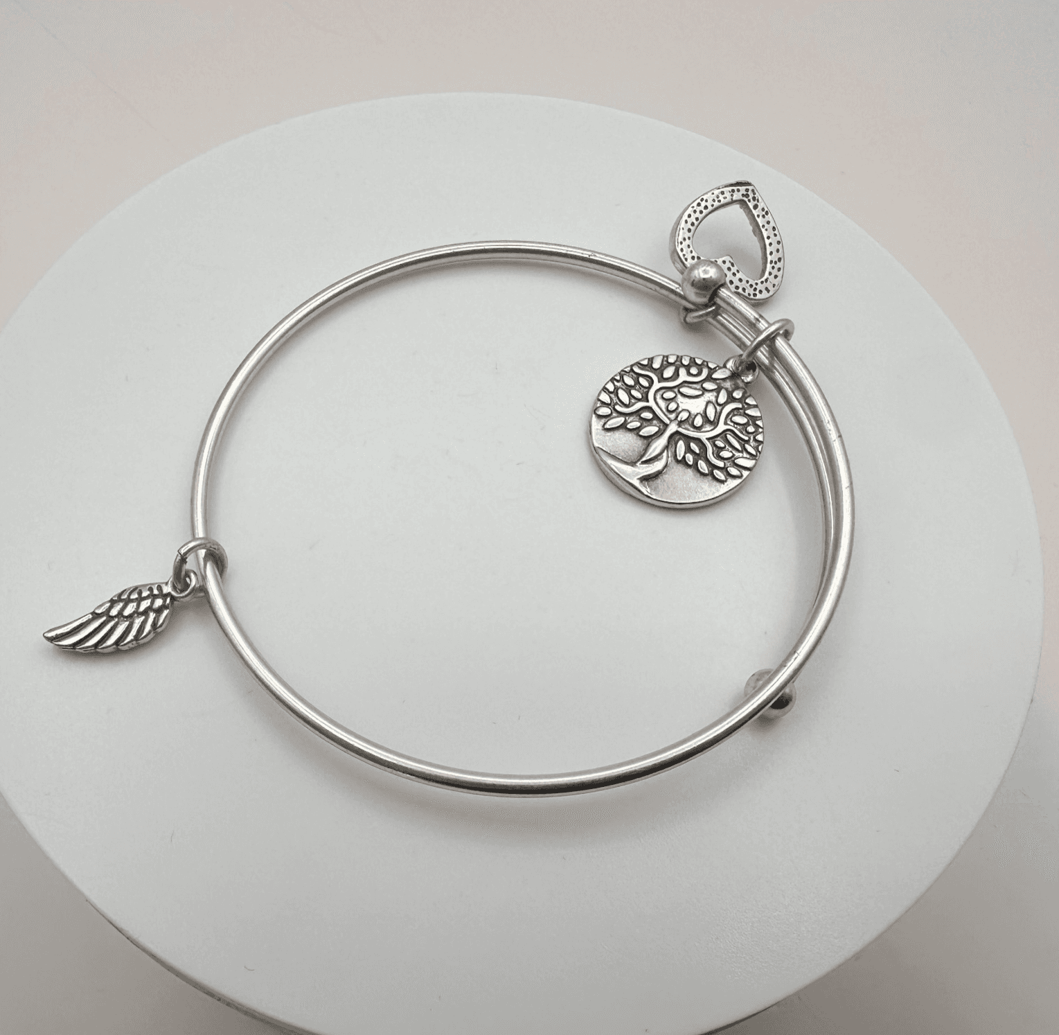 Vintage Y2K Silver Tone Tree of Life Heart Wing Charm Bracelet Women's Jewelry