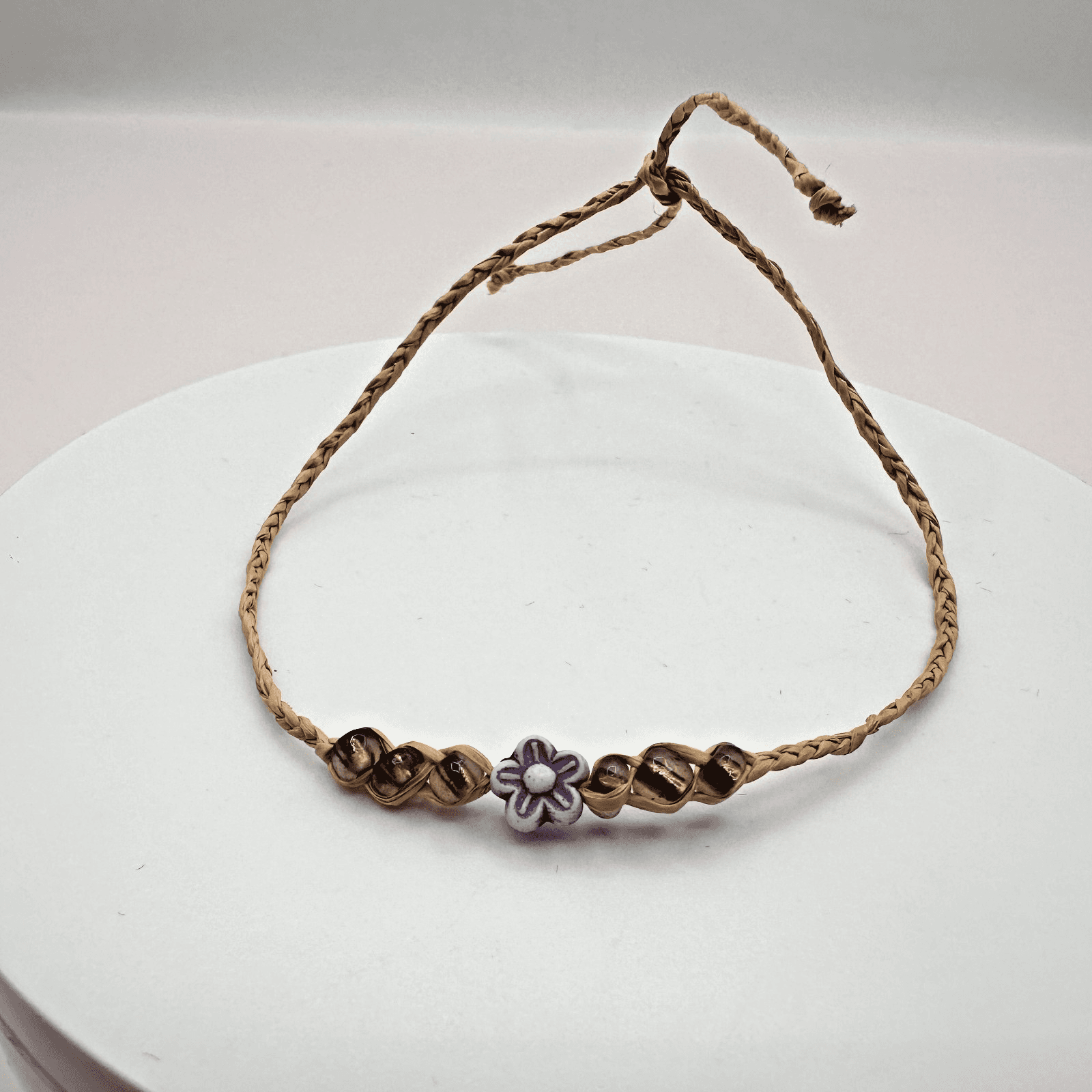 Vintage Y2K Purple Glass Beads Fimo Flower Charm Braided Bracelet Jewelry