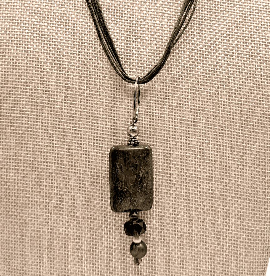 Vintage Y2K Multi Strand Cord Glass Stone Pendant Necklace Silver Tone Jewelry