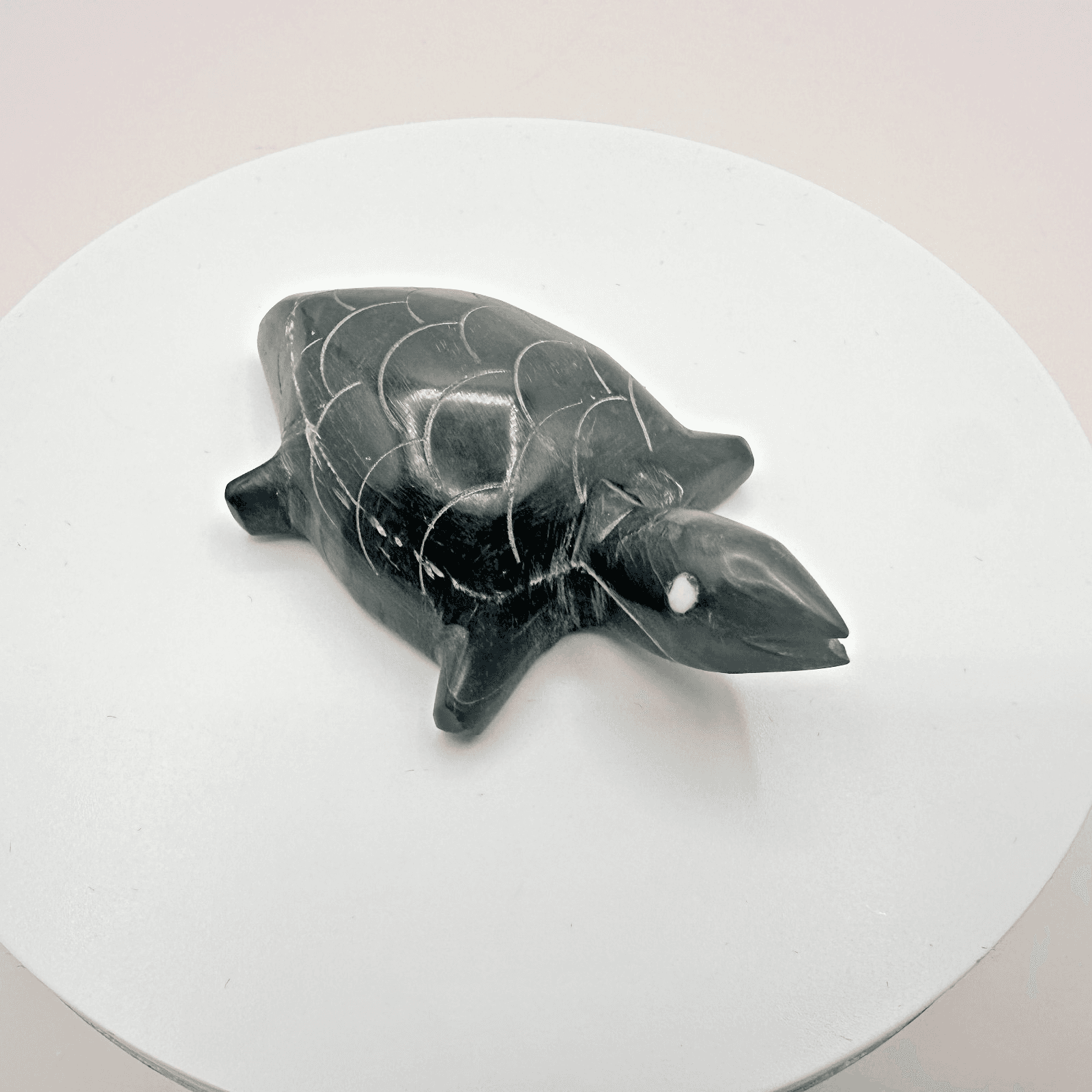 Vintage 90s Black Turtle Figurine Inlay Eyes Hand Carved Home Decor Accessories