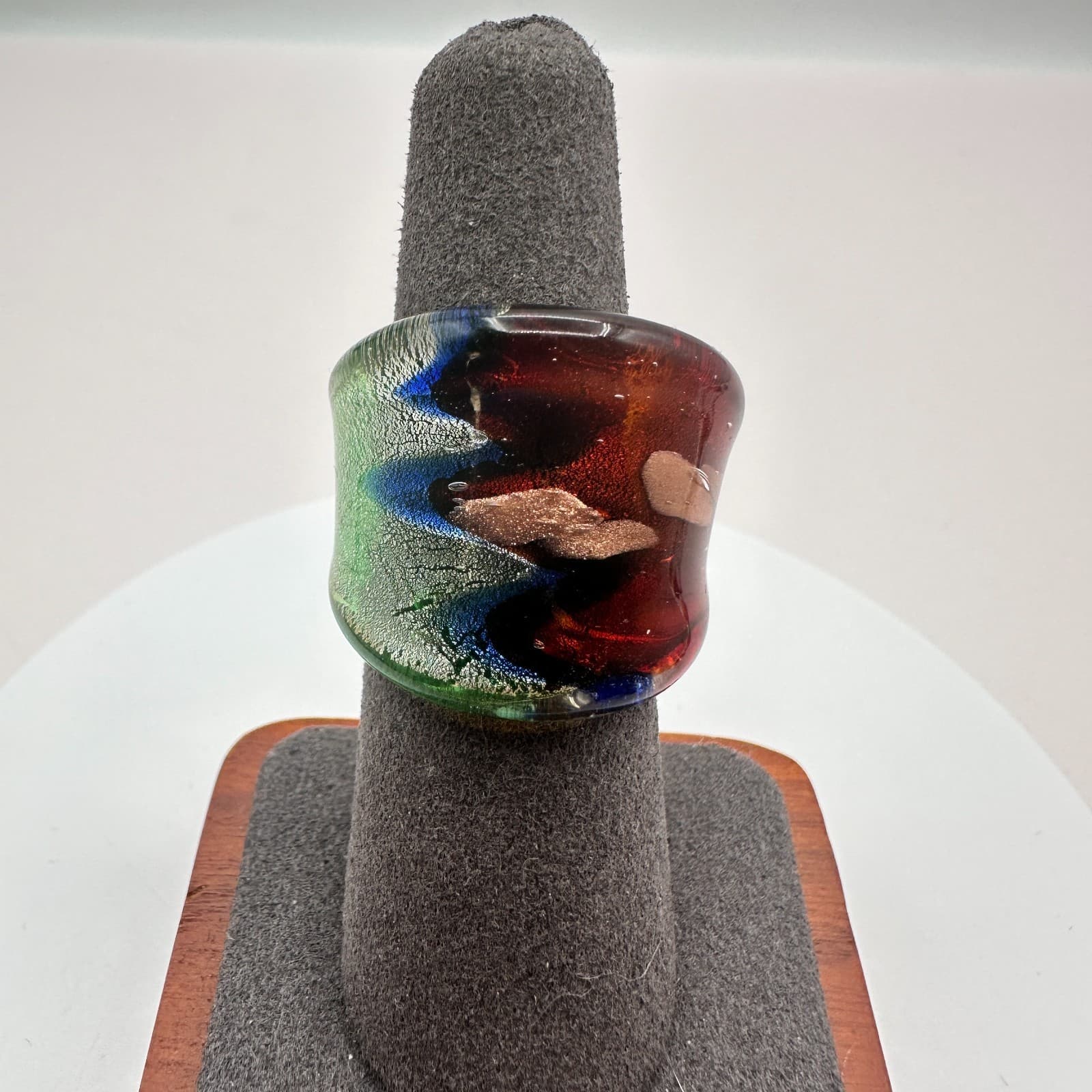 Vintage Y2K Polycrome Glass Statement Ring Size 6.5 Classic Jewelry