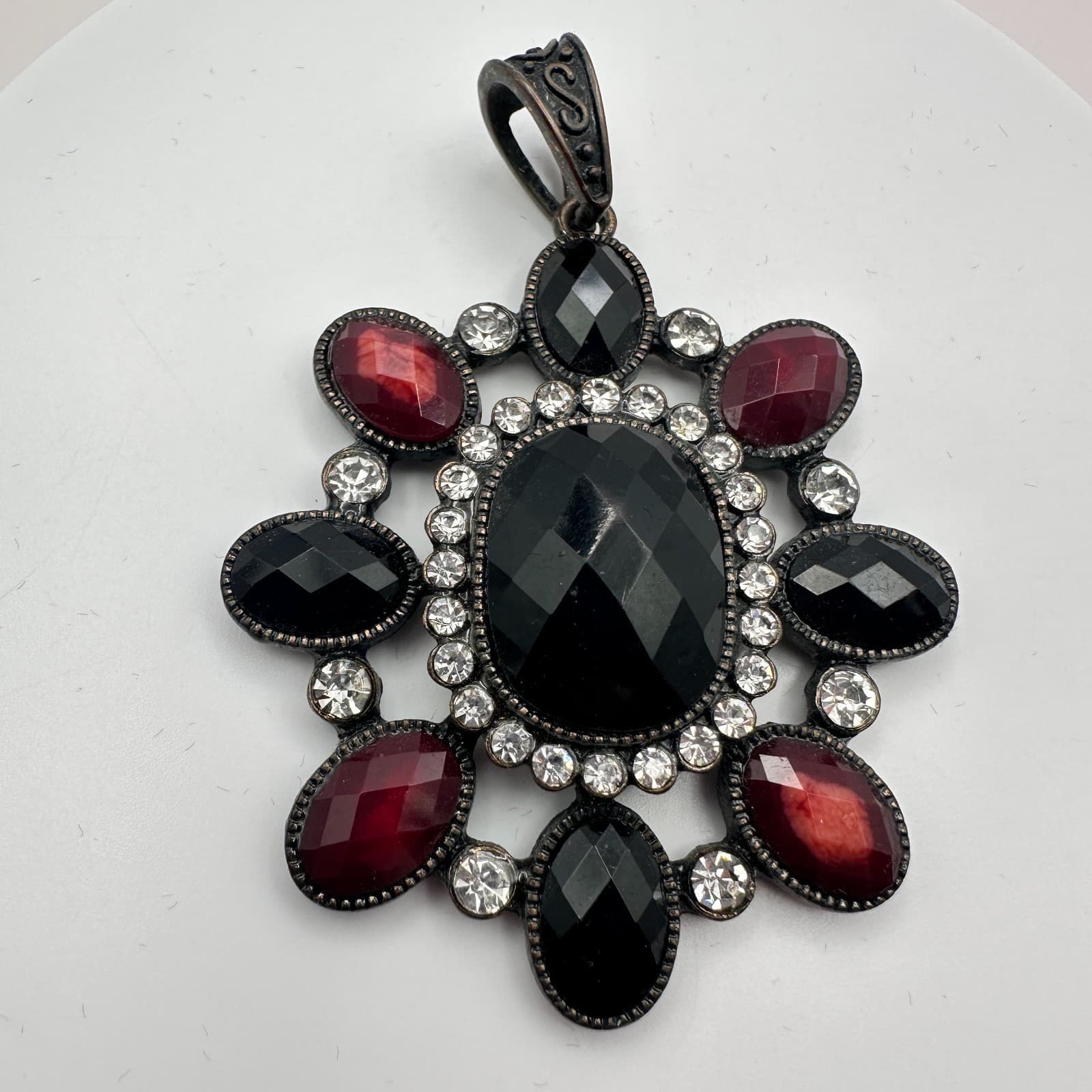 Vintage Y2K Silver Tone Floral Pendant Rhinestone Statement Women's Jewelry