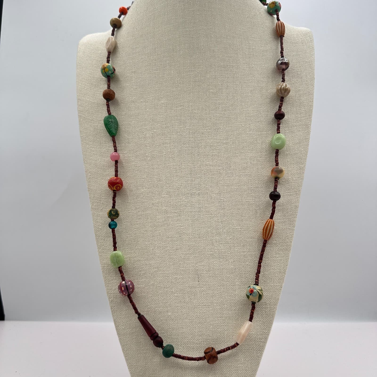 Vintage 80s Artisan Beaded Statement Necklace Boho Chic Bohemian Piece Jewelry