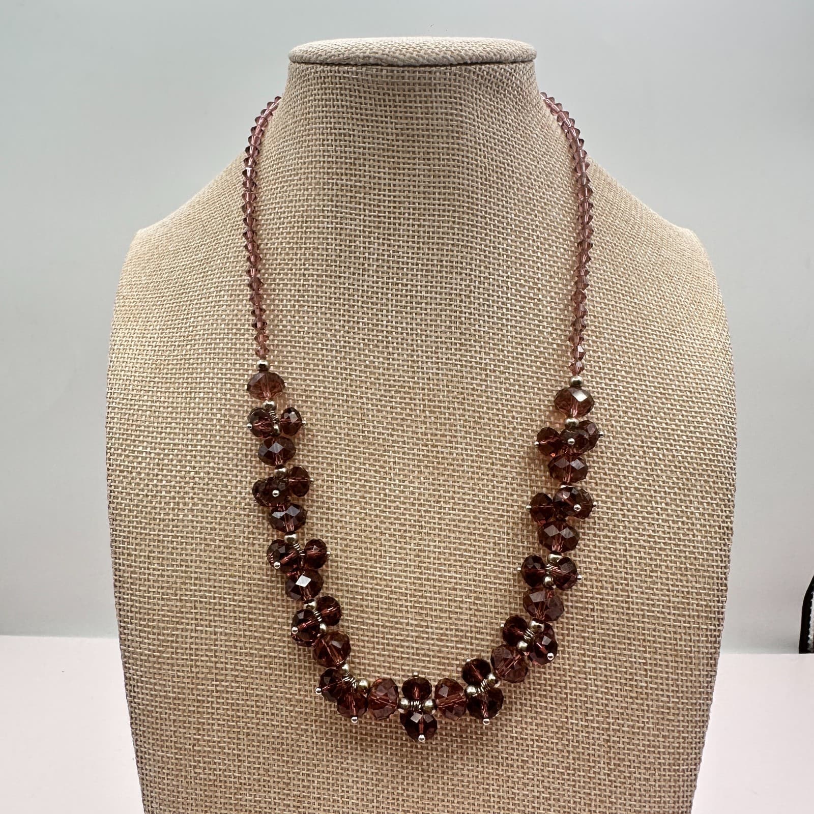 Vintage 30s Elegant Purple Statement Necklace Silver Tone Bead Accents Jewelry