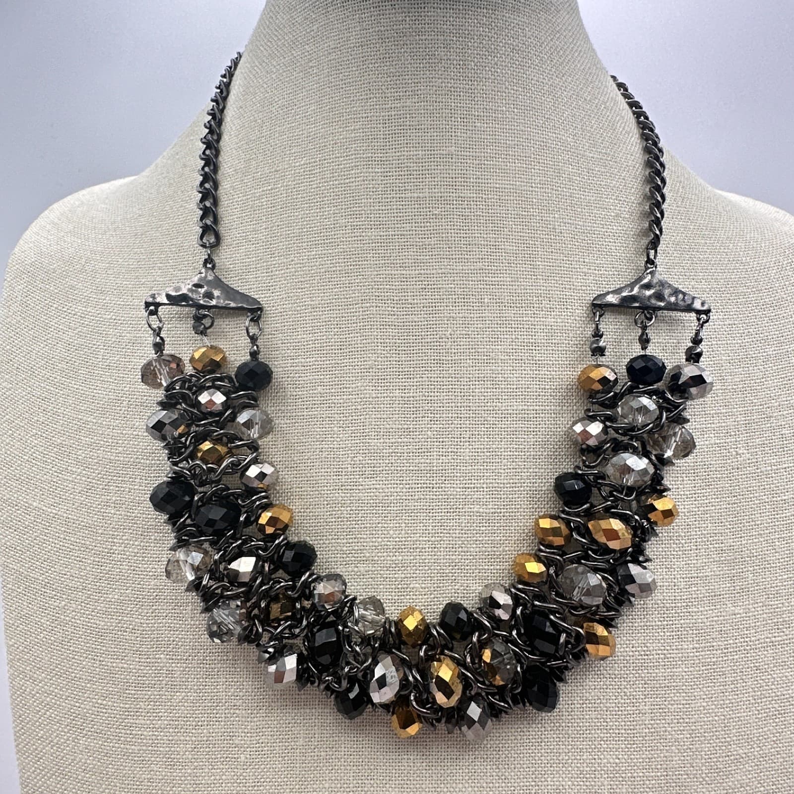 Vintage Y2K Chunky Multi Strand Beaded Statement Necklace Black Accents Jewelry