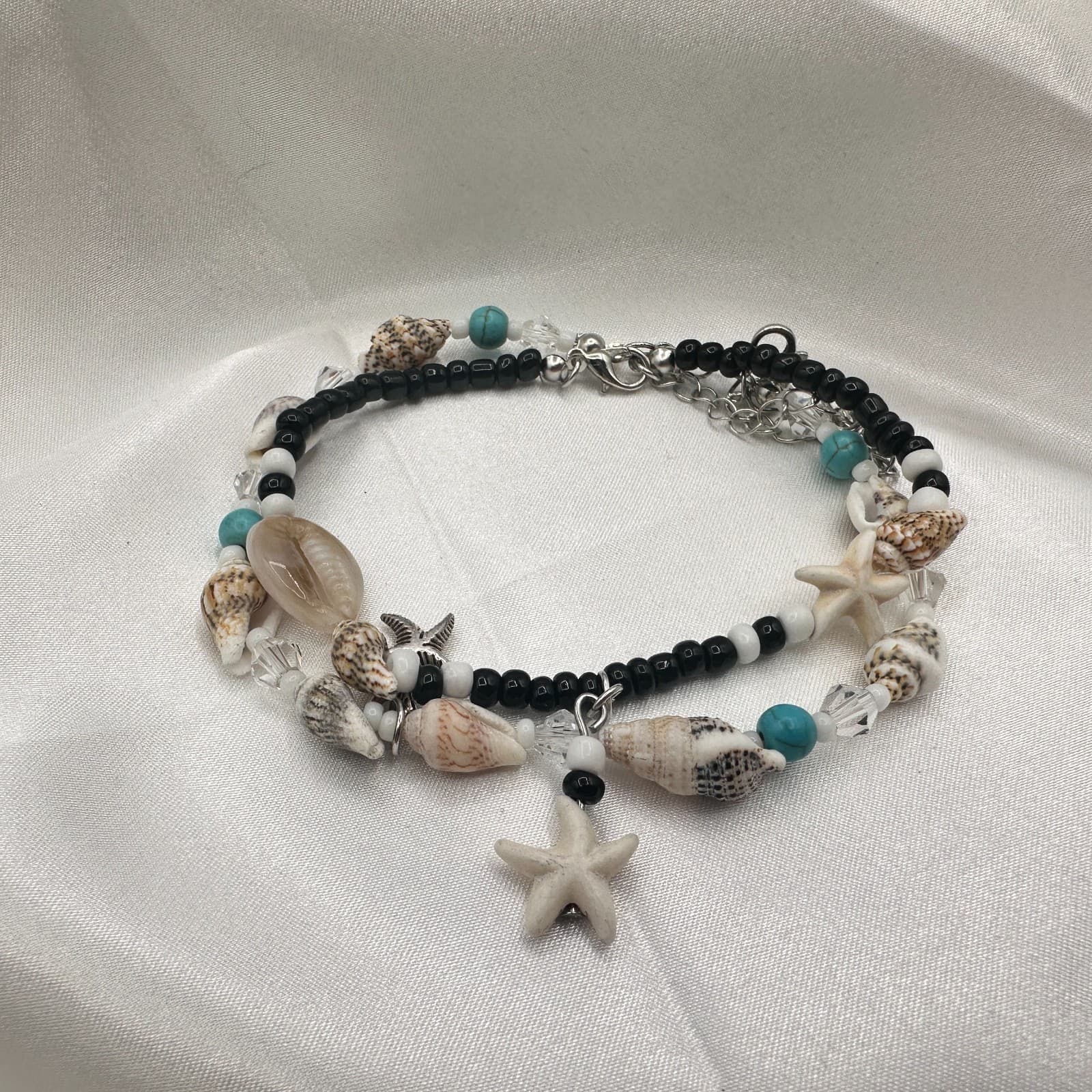 Vintage 90s Seashell Starfish Glass Beads Bracelets Set Beach Fashion Jewelry