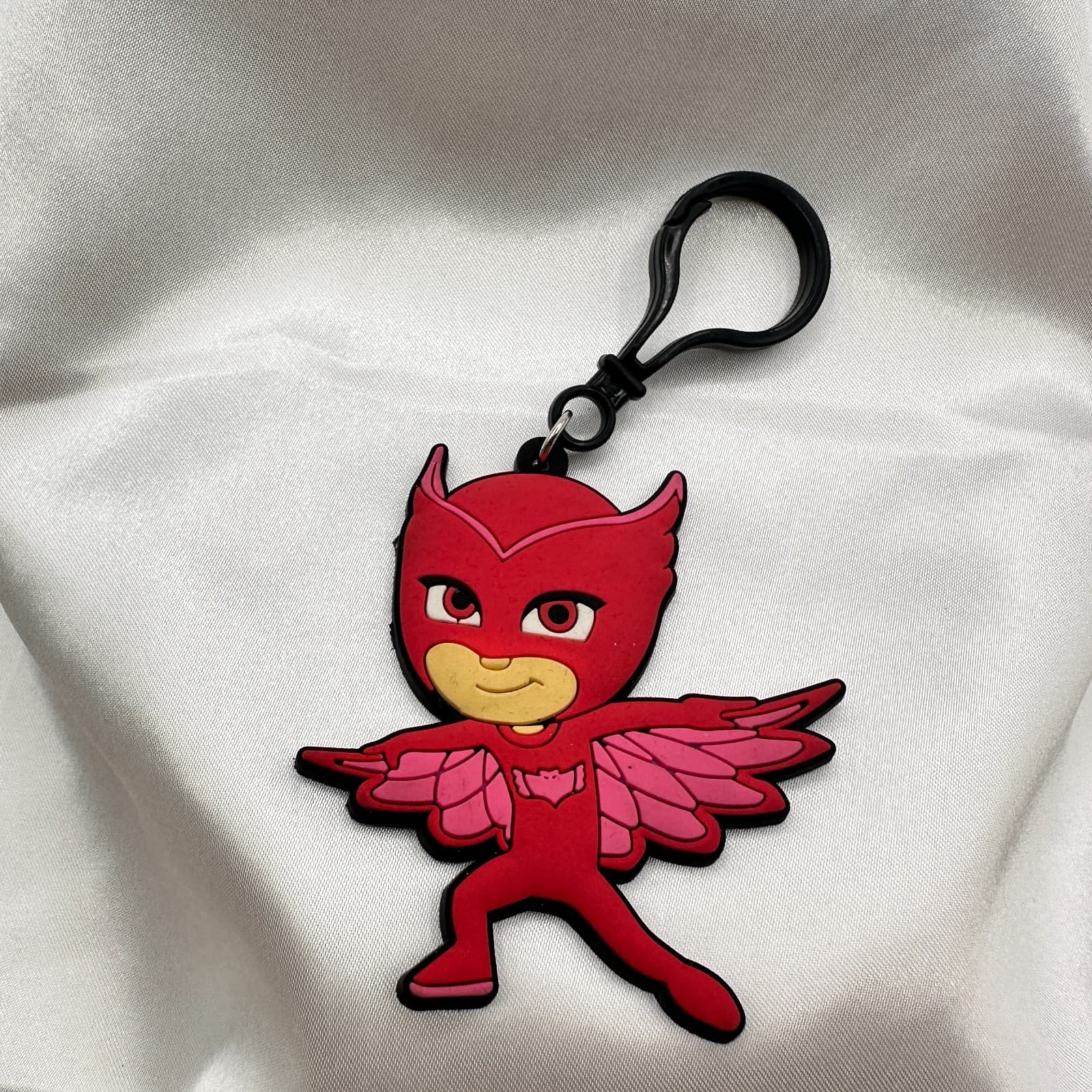 Vintage 80s Rubber Keychain Red Superhero Bag Charm Backpack Clip Licens Jewelry