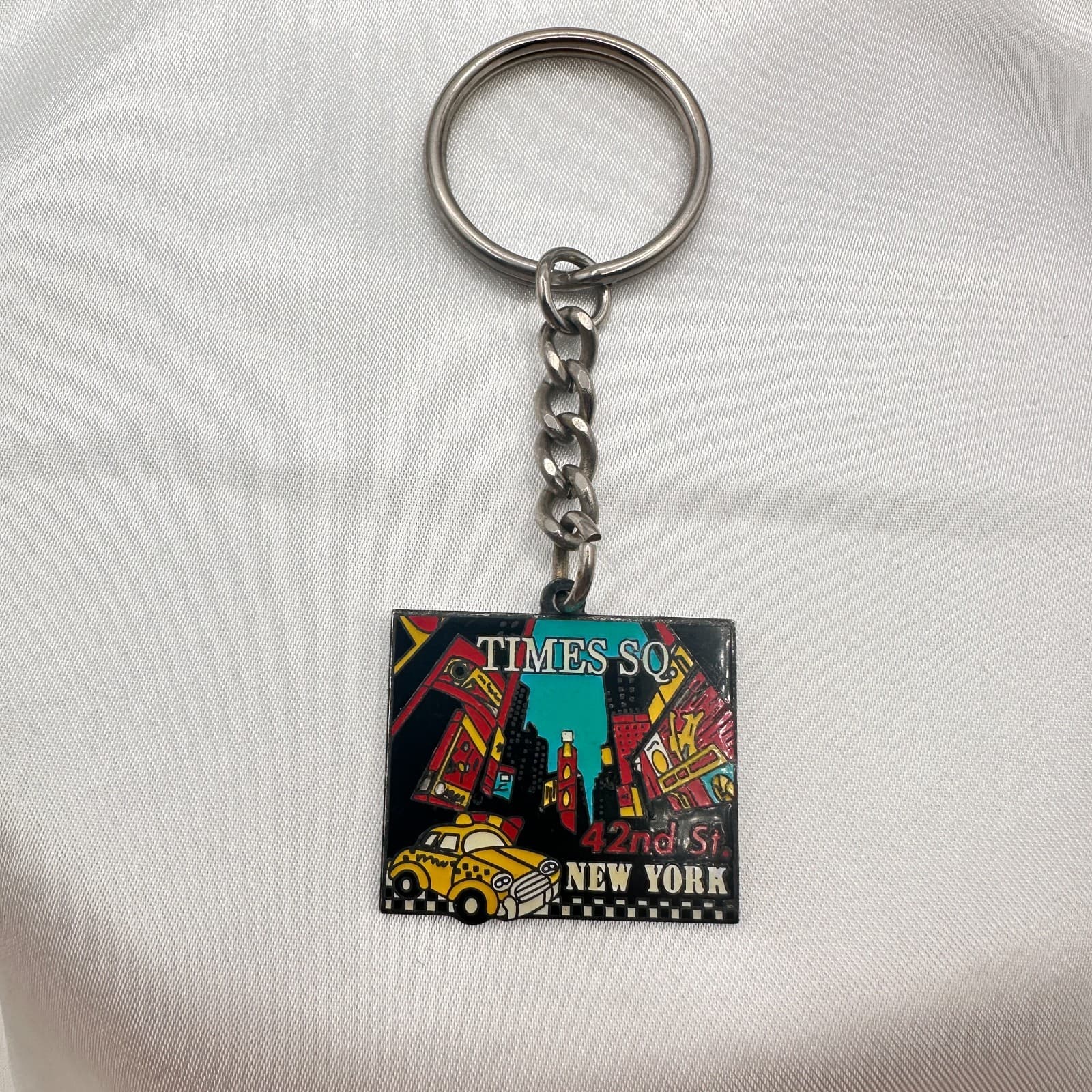 Vintage 80s Times So New York City Keychain 42nd St Yellow Taxi Souvenir Jewelry