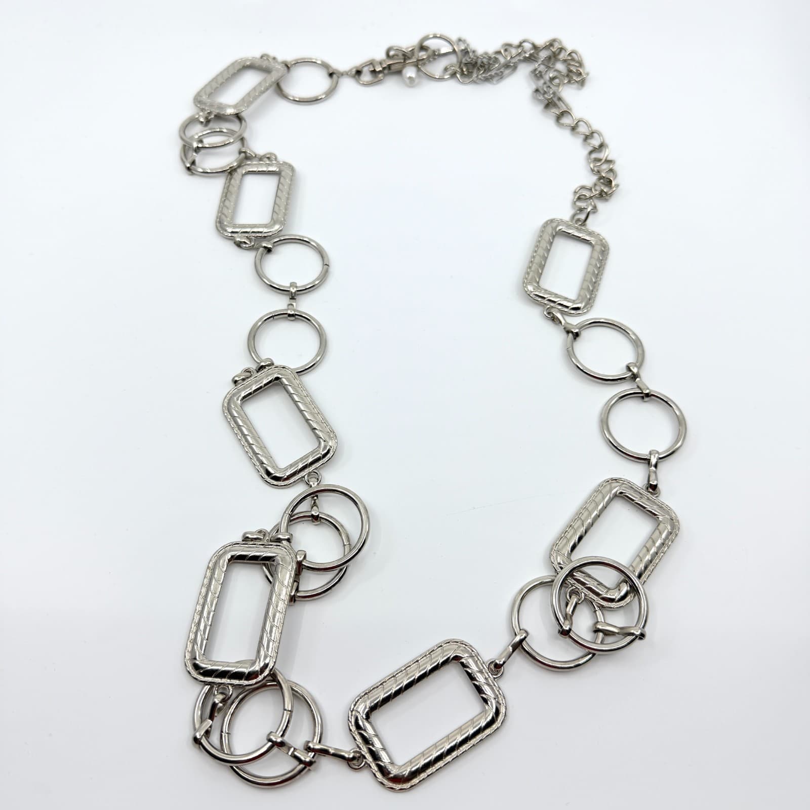 Vintage Silver Tone Chunky Chain Necklace Geometric Square Link Statement Y2K