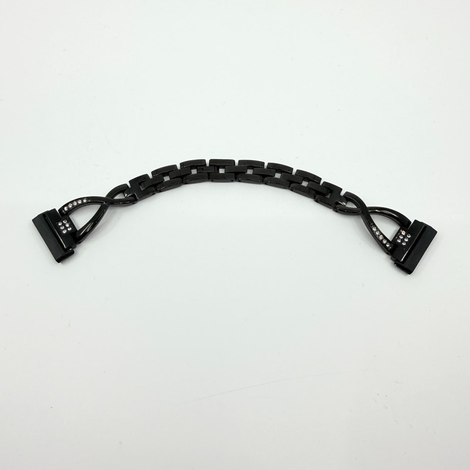 Black Metal Link Smartwatch Band Rhinestone Accent Replacement Strap 7 Inch Boho