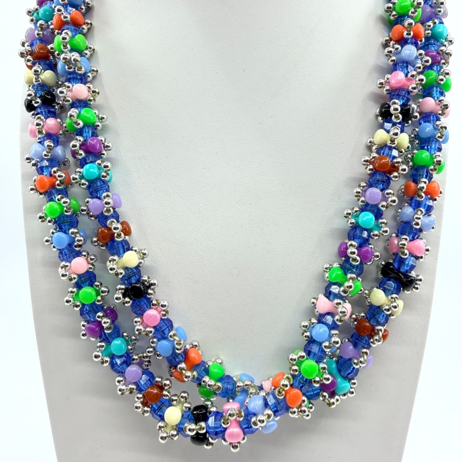 Vintage Multi Color Seed Bead Necklace Chunky Multi Strand Cluster Statement 90s