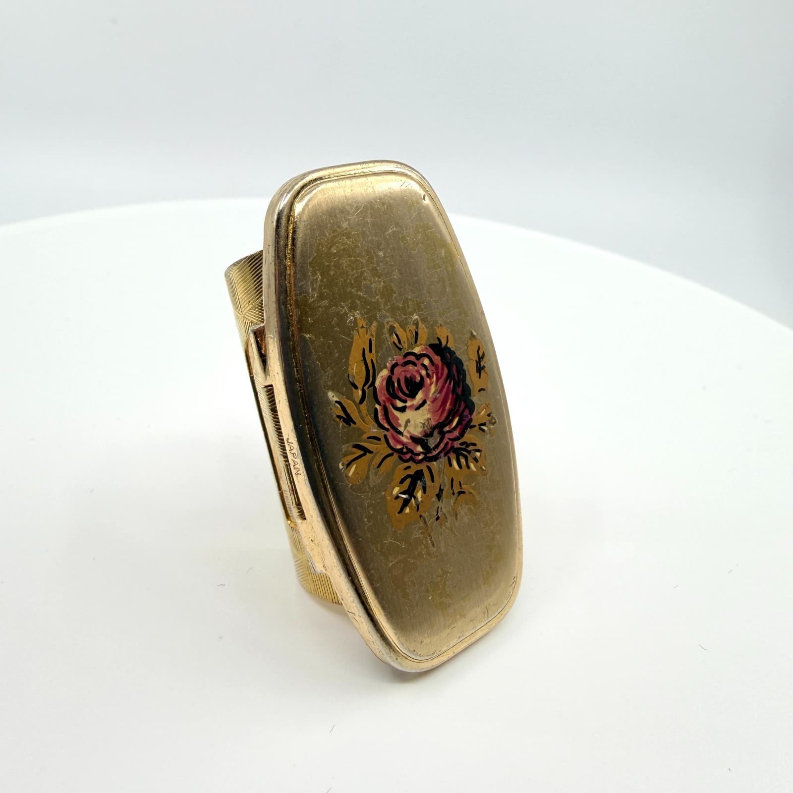 Vintage Gold Tone Painted Rose Scarf Ring Slide Floral Retro Ornate Elegant 90s