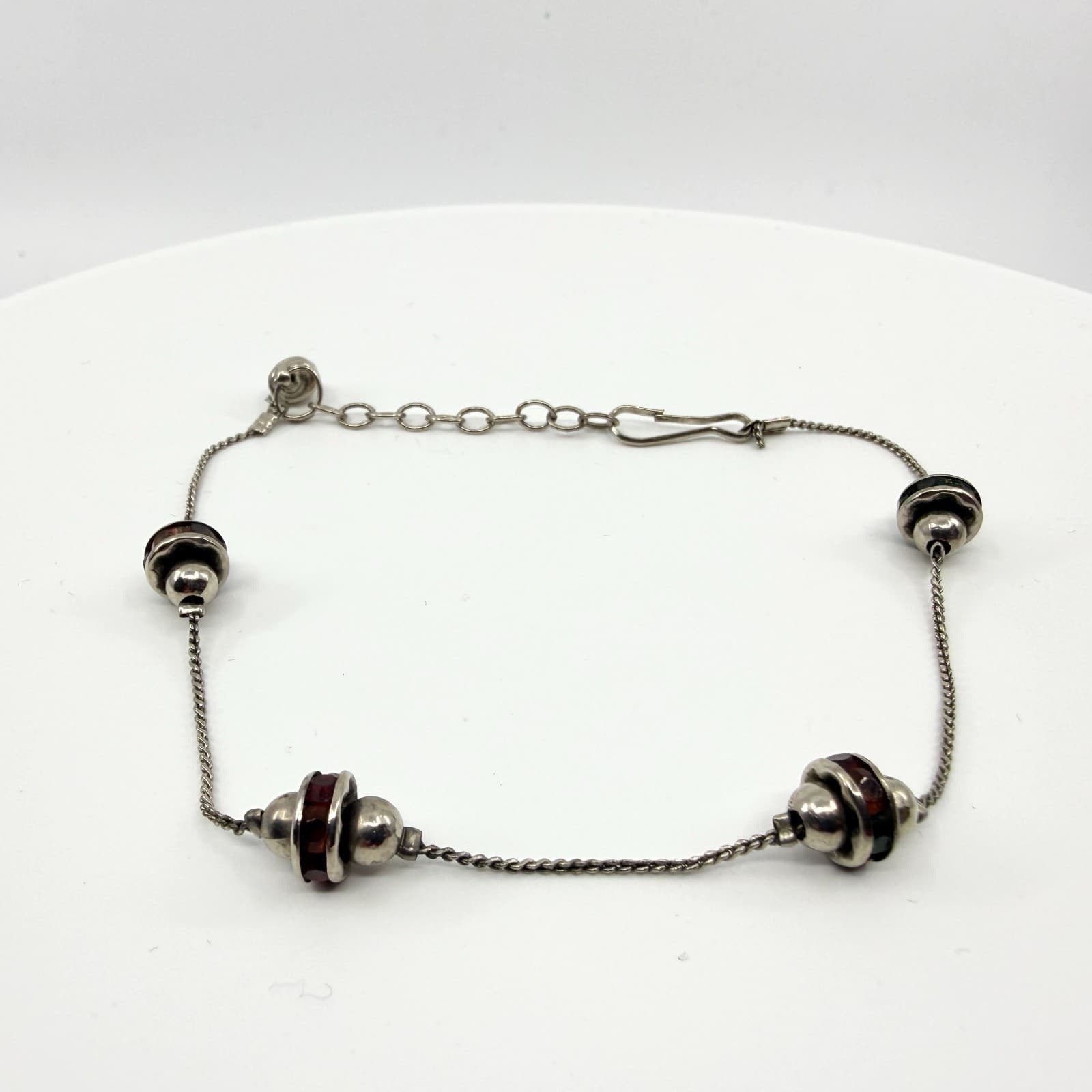 Vintage Silver Tone Delicate Link Chain Bracelet Enamel Accent Beads Retro Boho