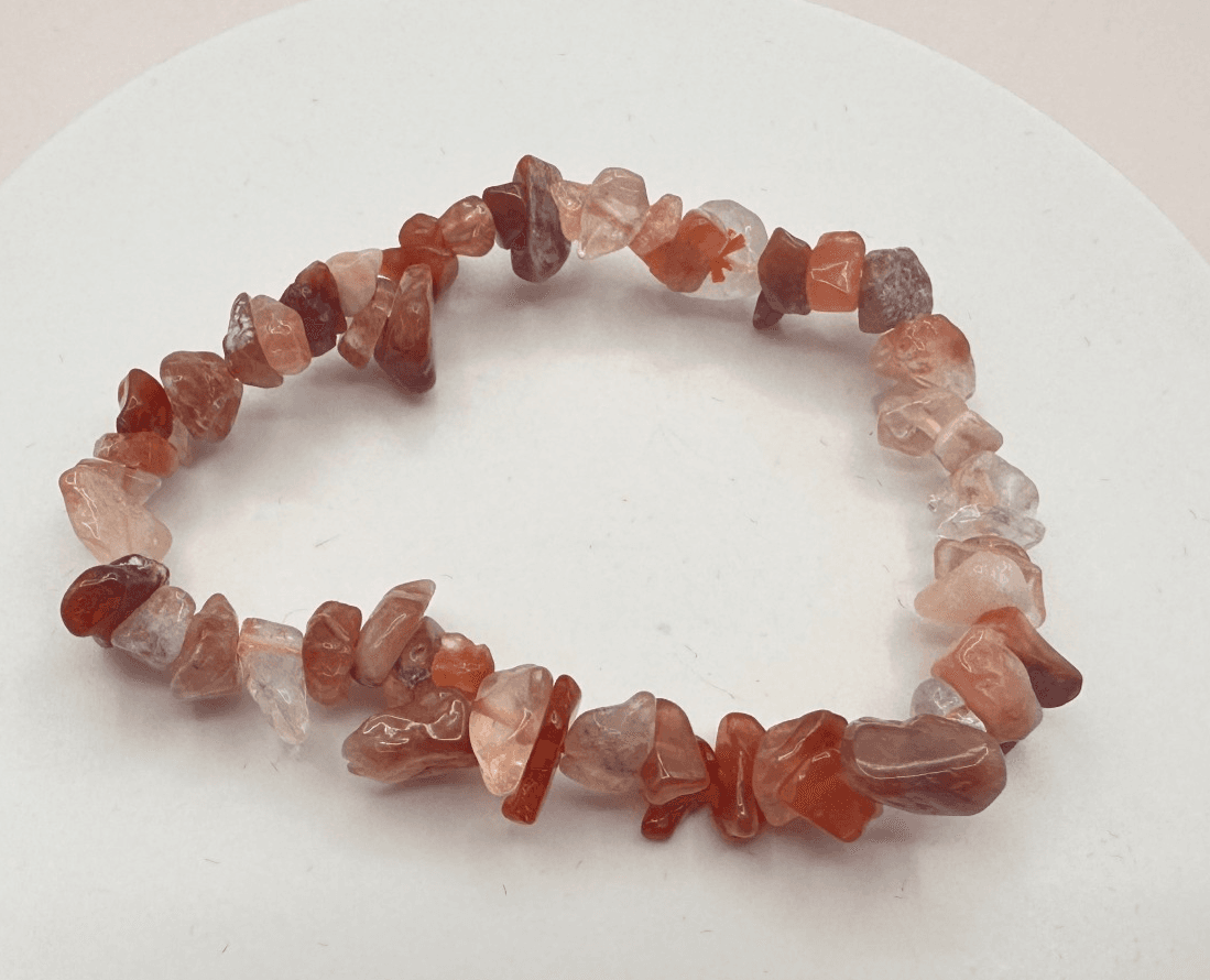 Vintage 90s Carnelian Chip Beaded Stretch Bracelet Unisex Classic Jewelry