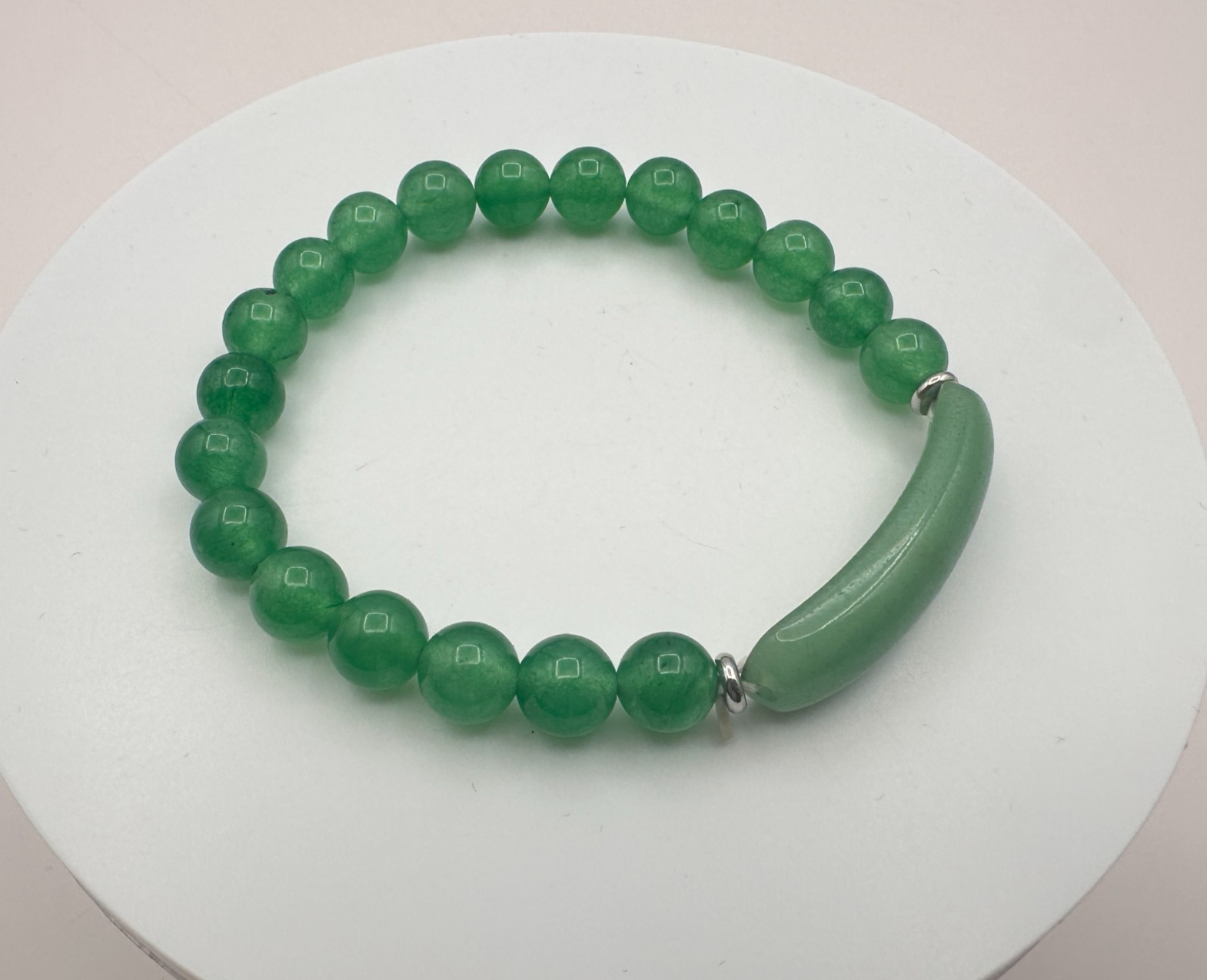 Vintage 90s Silver Tone Aventurine Beaded Bracelet Women's Classic Jewelry