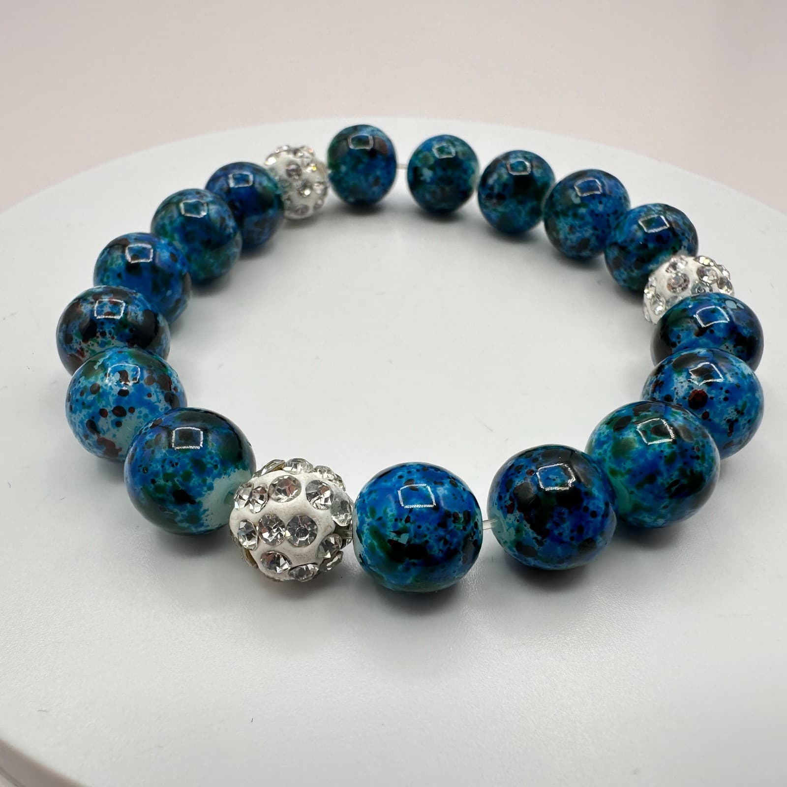 Vintage 90s Shattuckite Beaded Bracelet Blue Gemstone Healing Amulet Jewelry