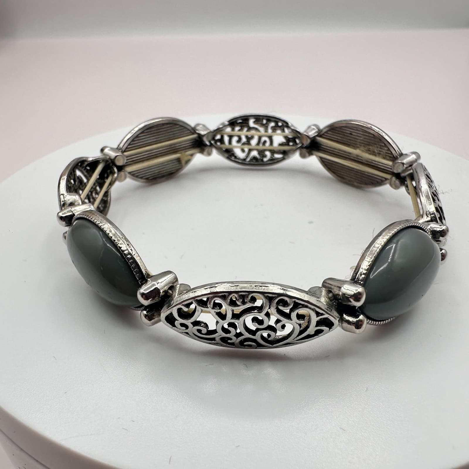 Vintage Y2K Silver Tone Filigree Stretch Marquise Bracelet Women's Jewelry