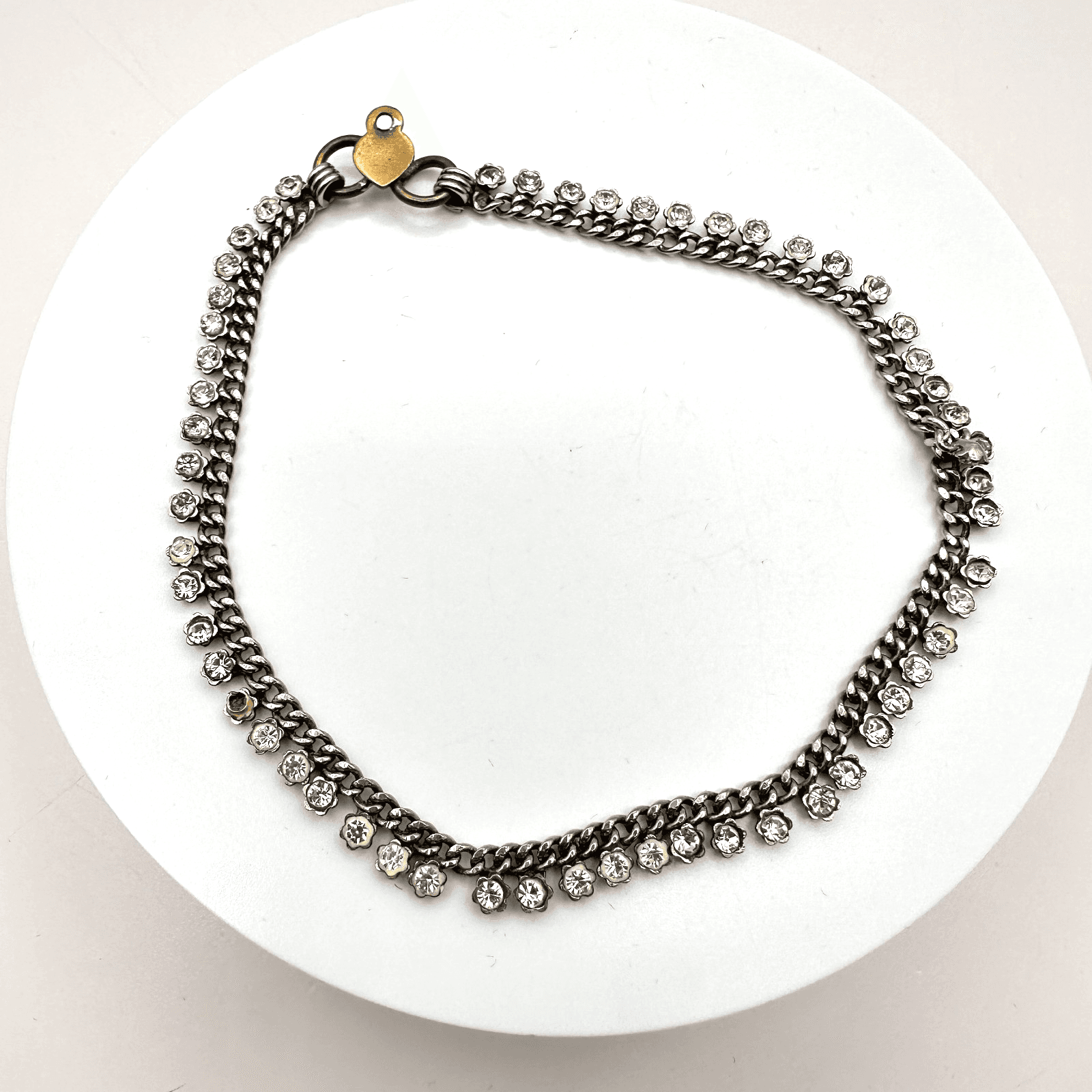 Vintage Y2K Silver Tone Curb Chain Rhinestone Bracelet Women Classic Jewelry