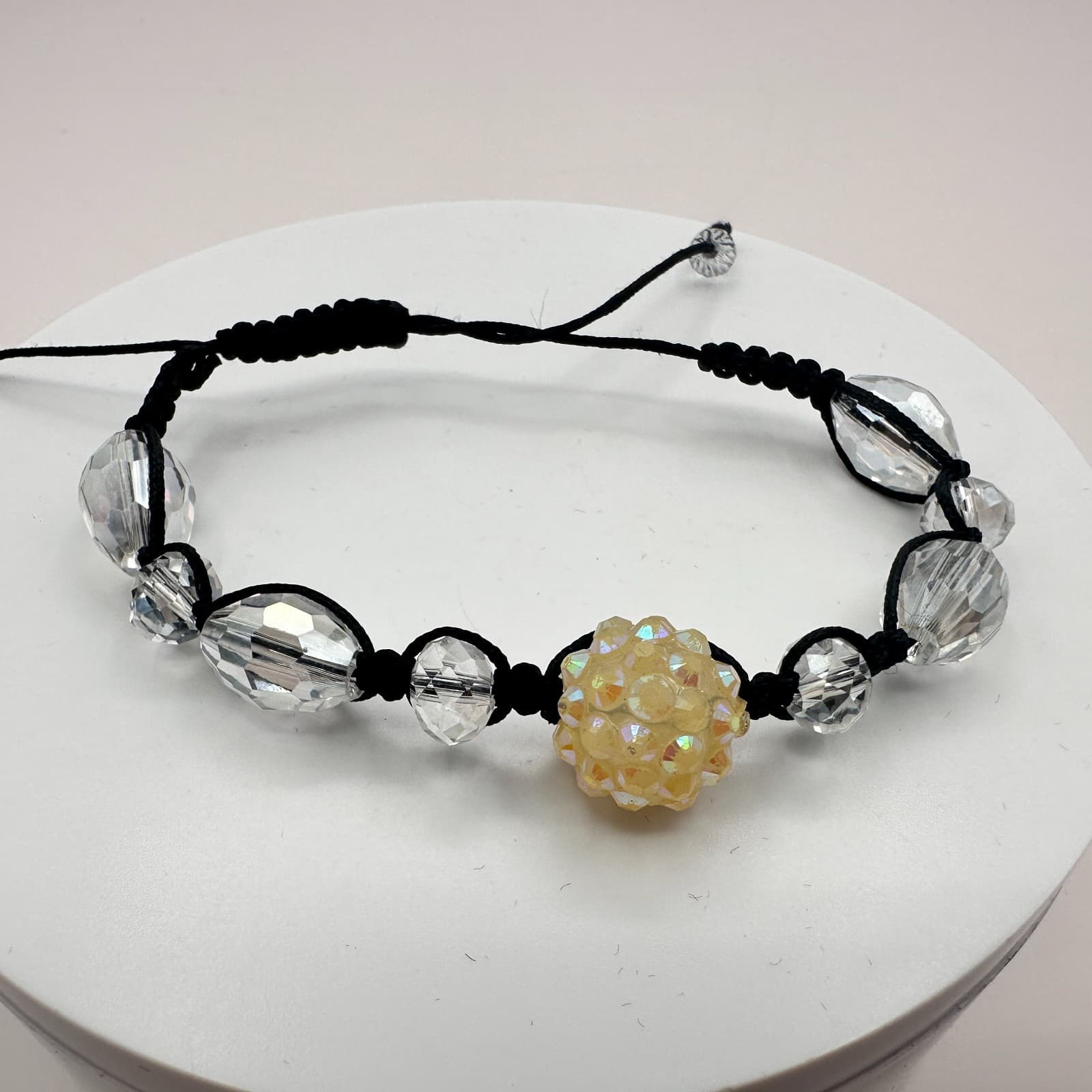 Vintage 90s Shamballa Beaded Black Cord Bracelet Women's Classic Fashion Jewelry