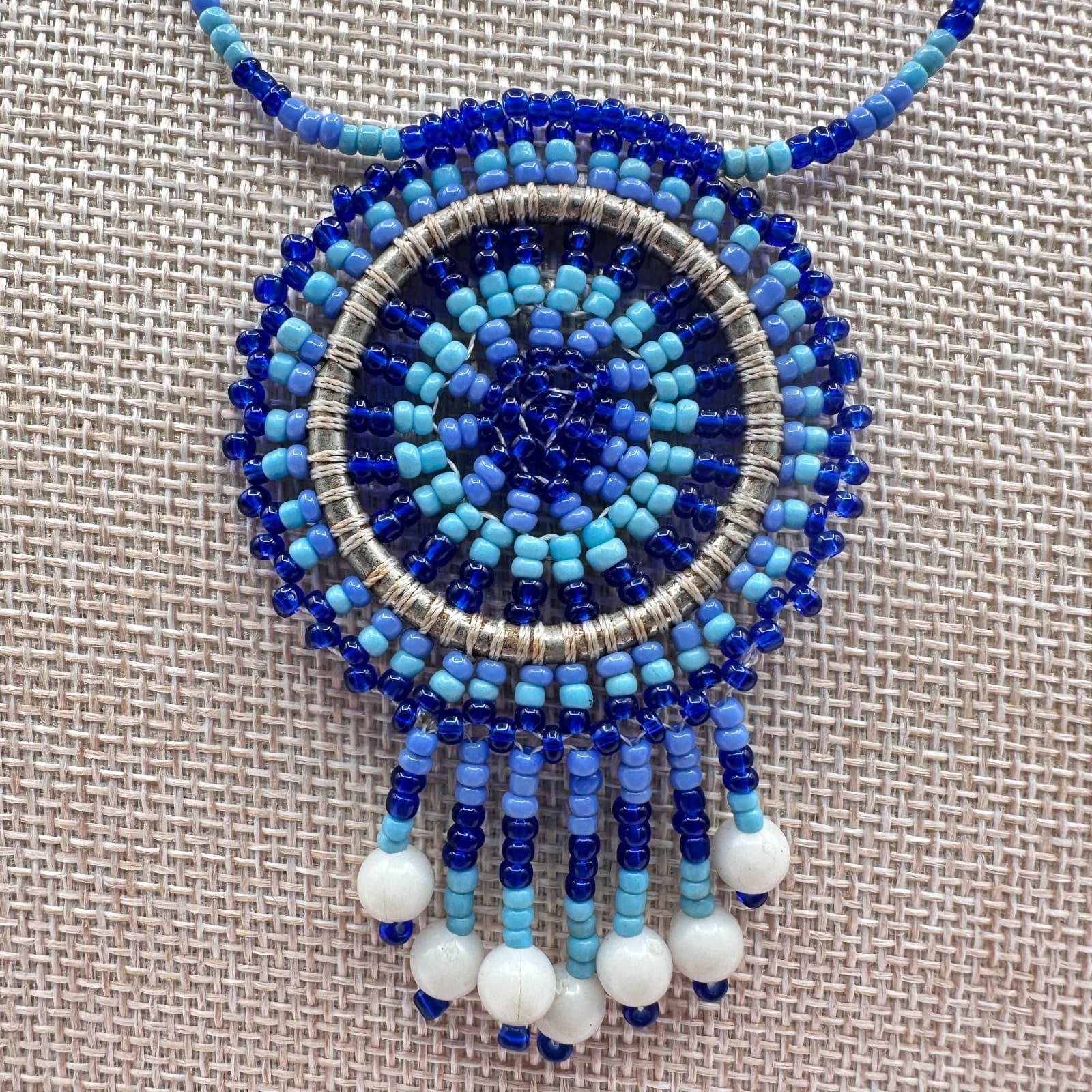 Vintage 90s Seed Beaded Dreamcatcher Necklace Women's Classic Fashion Jewelry