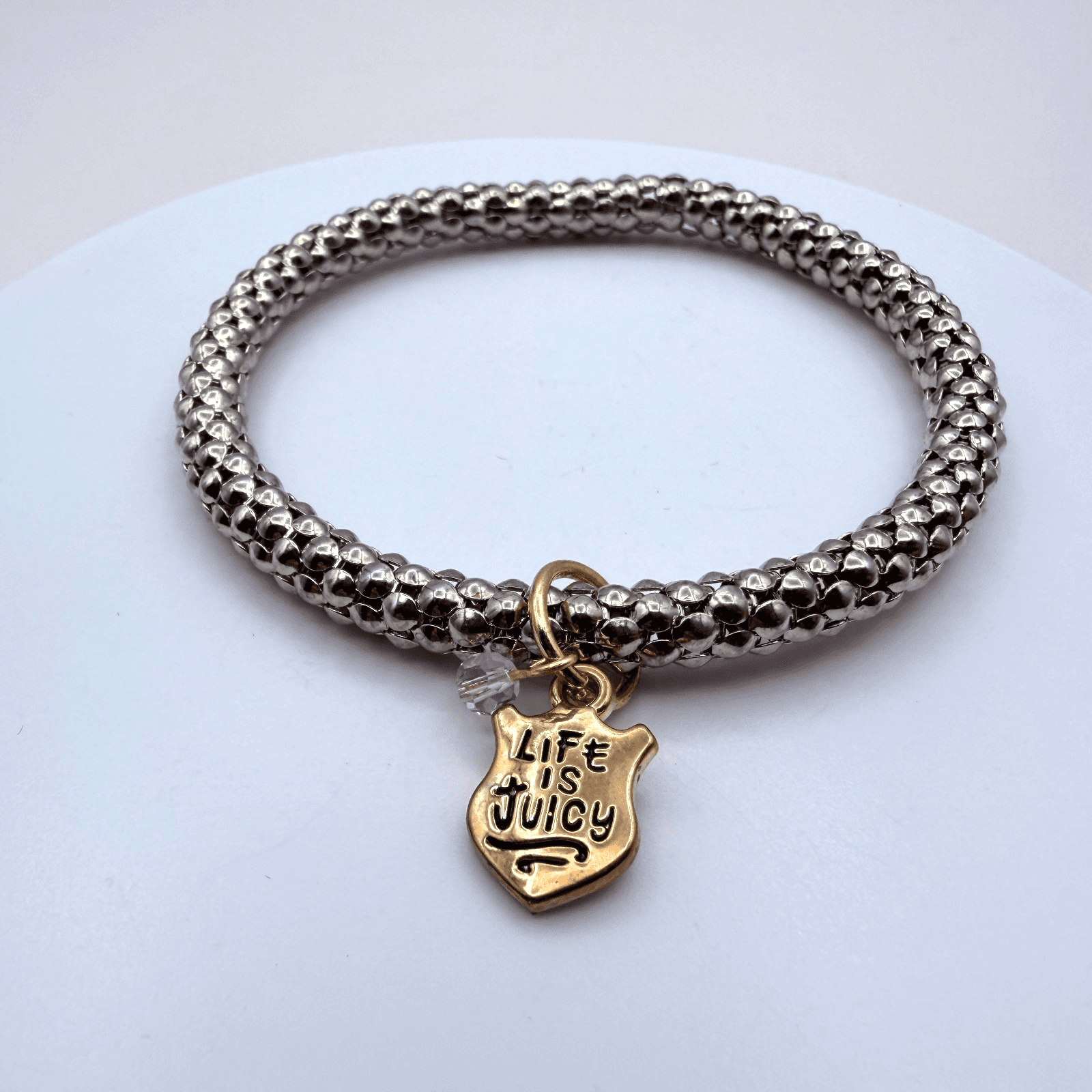 Vintage 90s Silver Tone Life is Juicy Charm Bracelet Women's Classic Jewelry