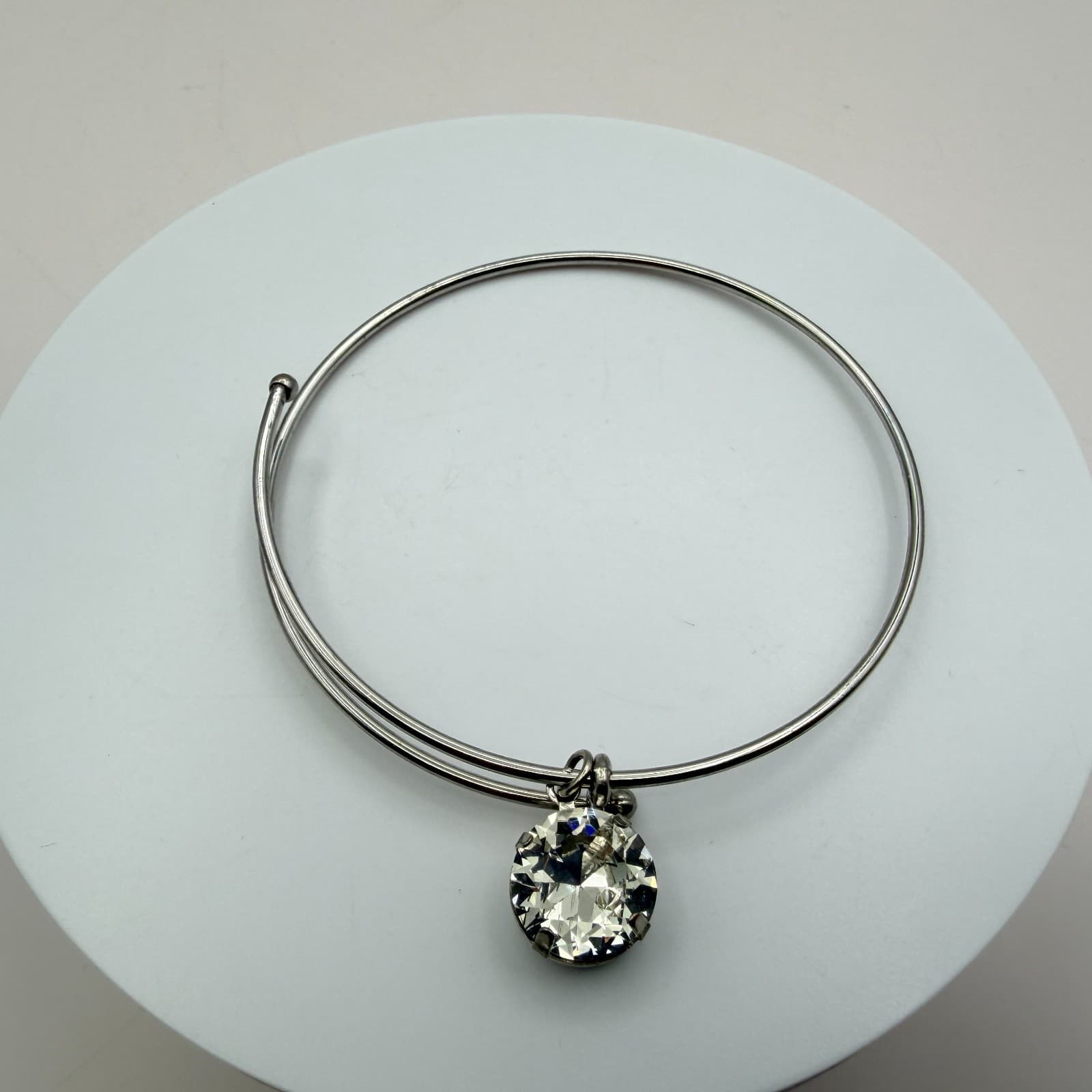Vintage Y2K Silver Tone Clear Rhinestone Charm Bangle Women's Classic Jewelry
