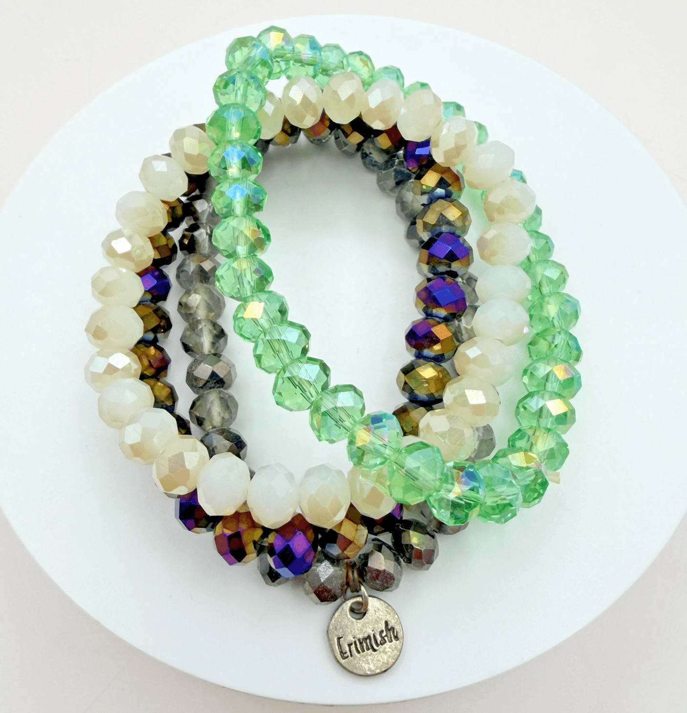 Vintage Y2K Erimish Silver Tone Colorfull Stretch Beaded Bracelet 4pc Jewelry