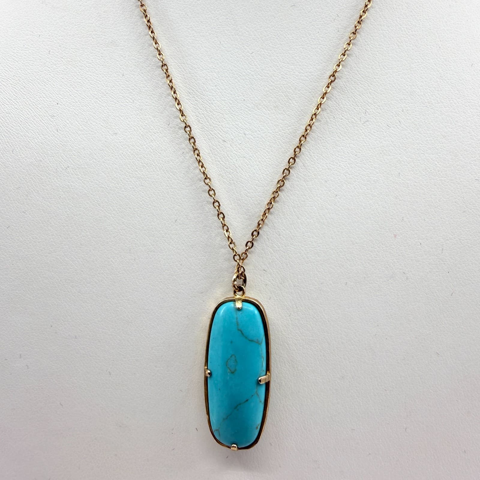 Vintage Gold Tone Long Pendant Necklace Gold Tone Turquoise Magnesite Statement