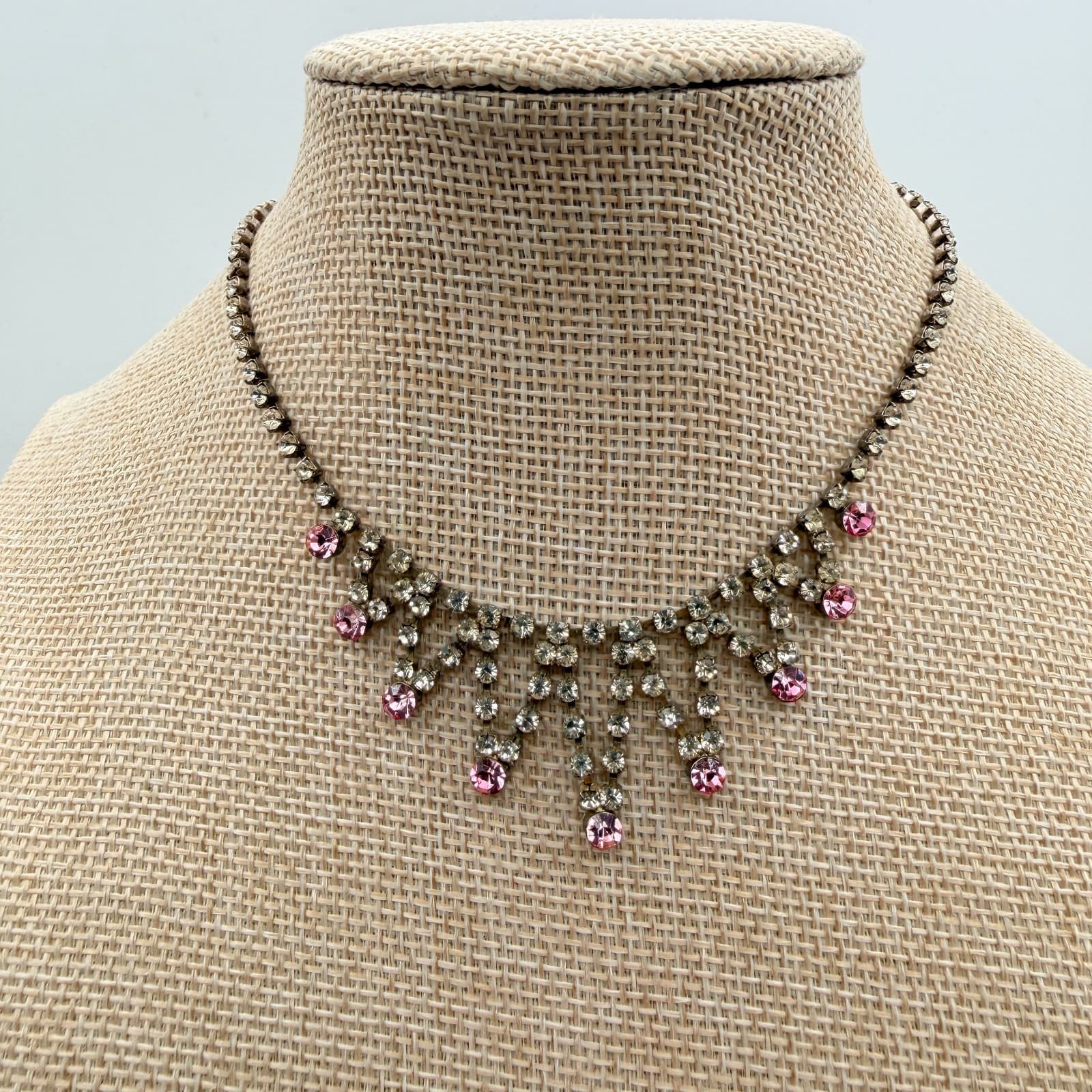 Vintage Y2K Silver Tone Rhinestone Choker Necklace Statement Women's Jewelry