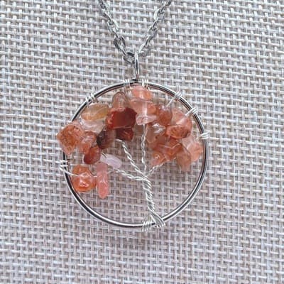 Vintage 90s Silver Tone Tree of Life Beaded Pendant Necklace Women's Jewelry