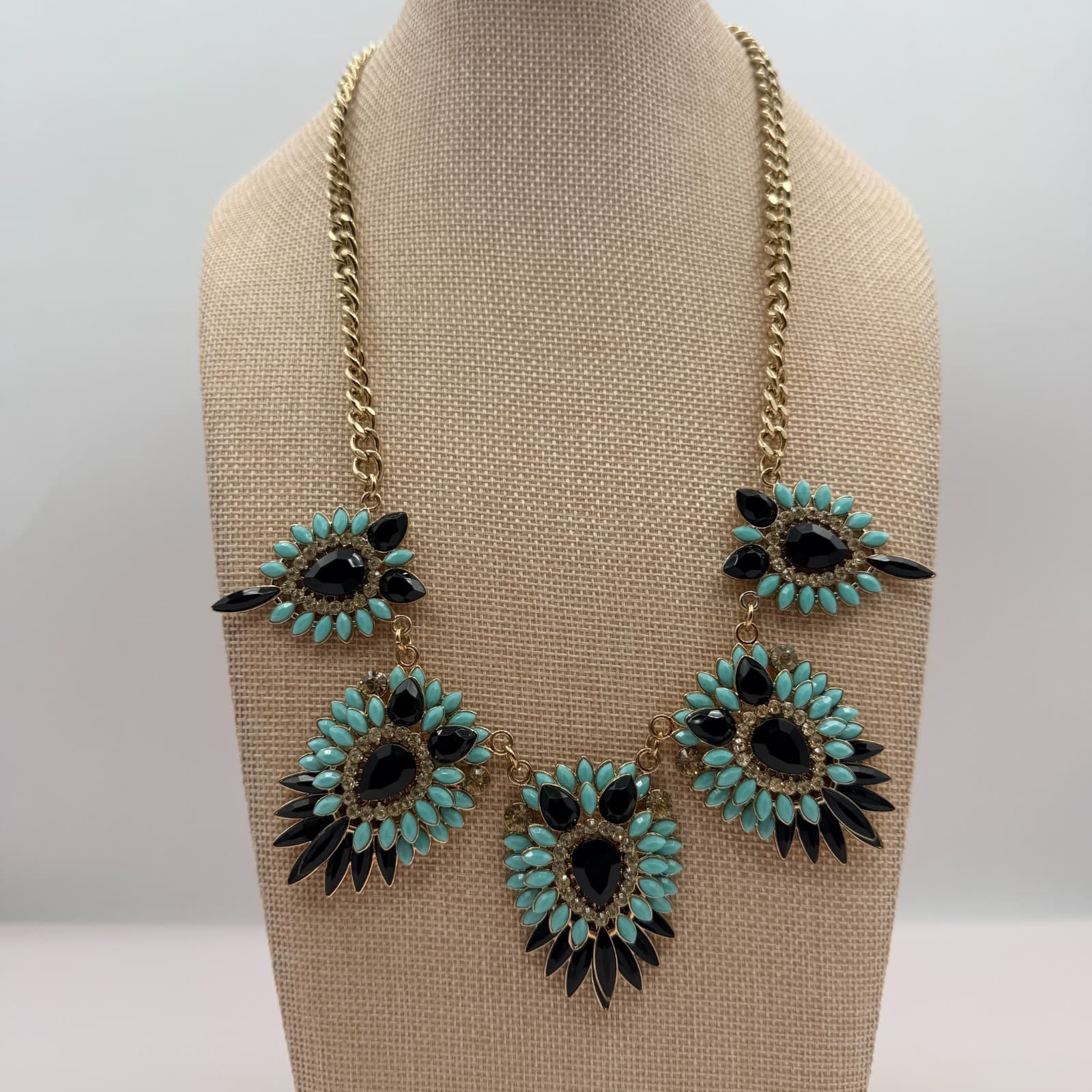 Vintage 90s Gold Tone Bib Necklace Statement Boho Women's Classic Jewelry
