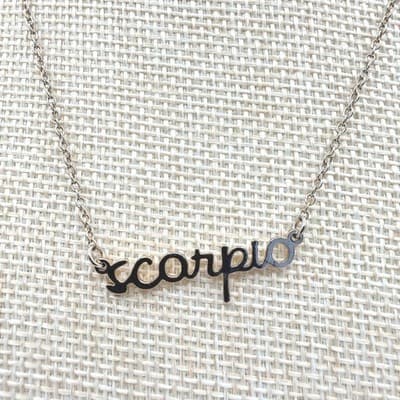 Vintage 80s Zodiac Script Nameplate Necklace Ornate Astrology Pendant Jewelry