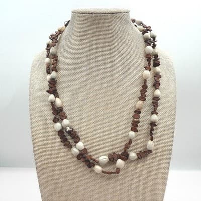 Vintage Y2K Job's Tears Seed Beaded Nut Pod Necklace Women's Classic Jewelry